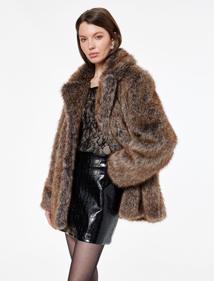  Kroko Görünümlü Suni Deri A Kesim Mini Etek