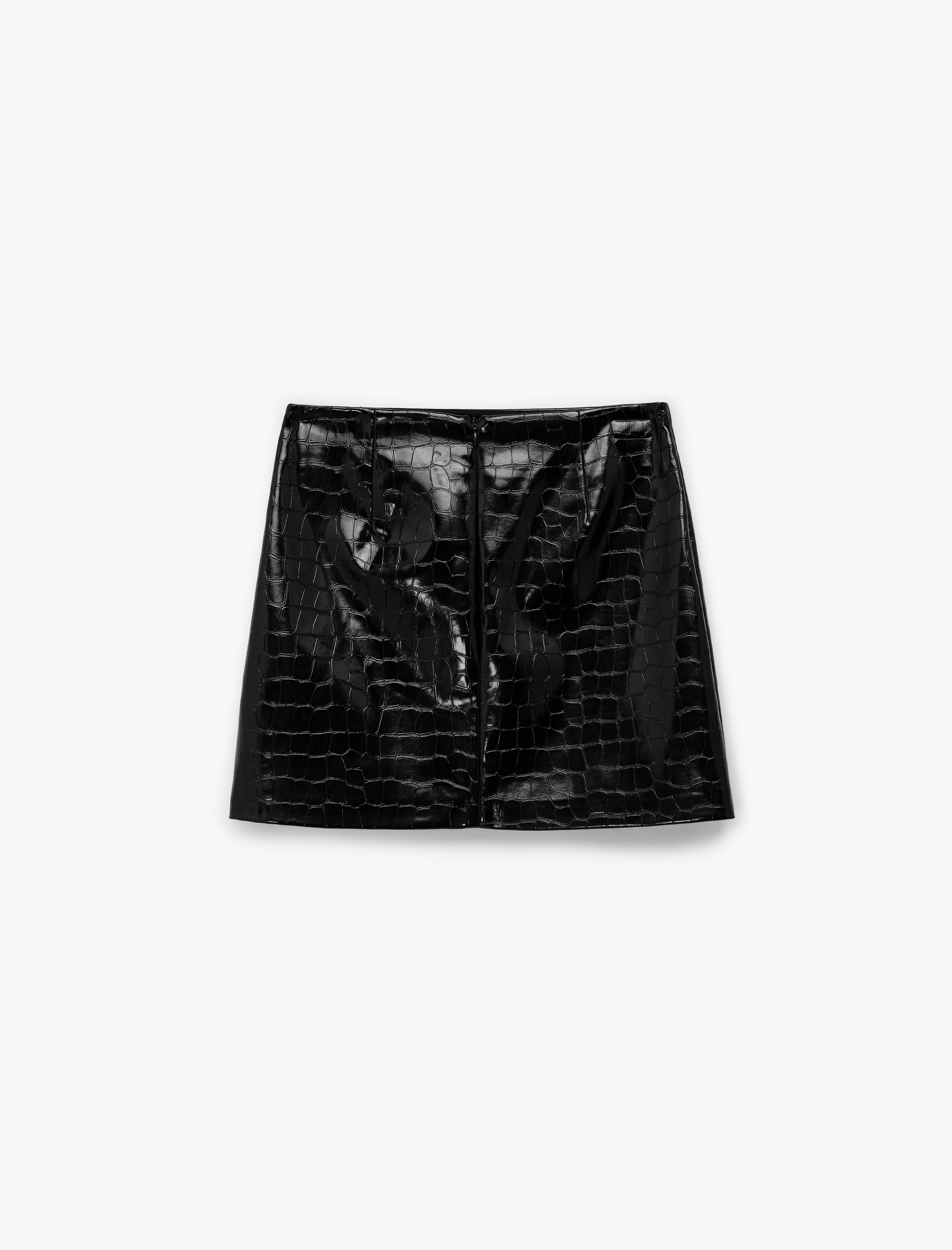   Kroko Görünümlü Suni Deri A Kesim Mini Etek
