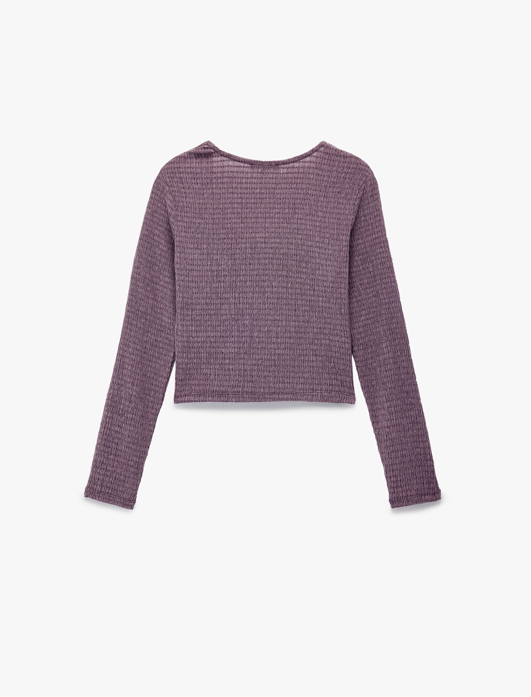   Bürümcük Kumaş Slim Fit Uzun Kollu V Yaka Düğmeli Bluz