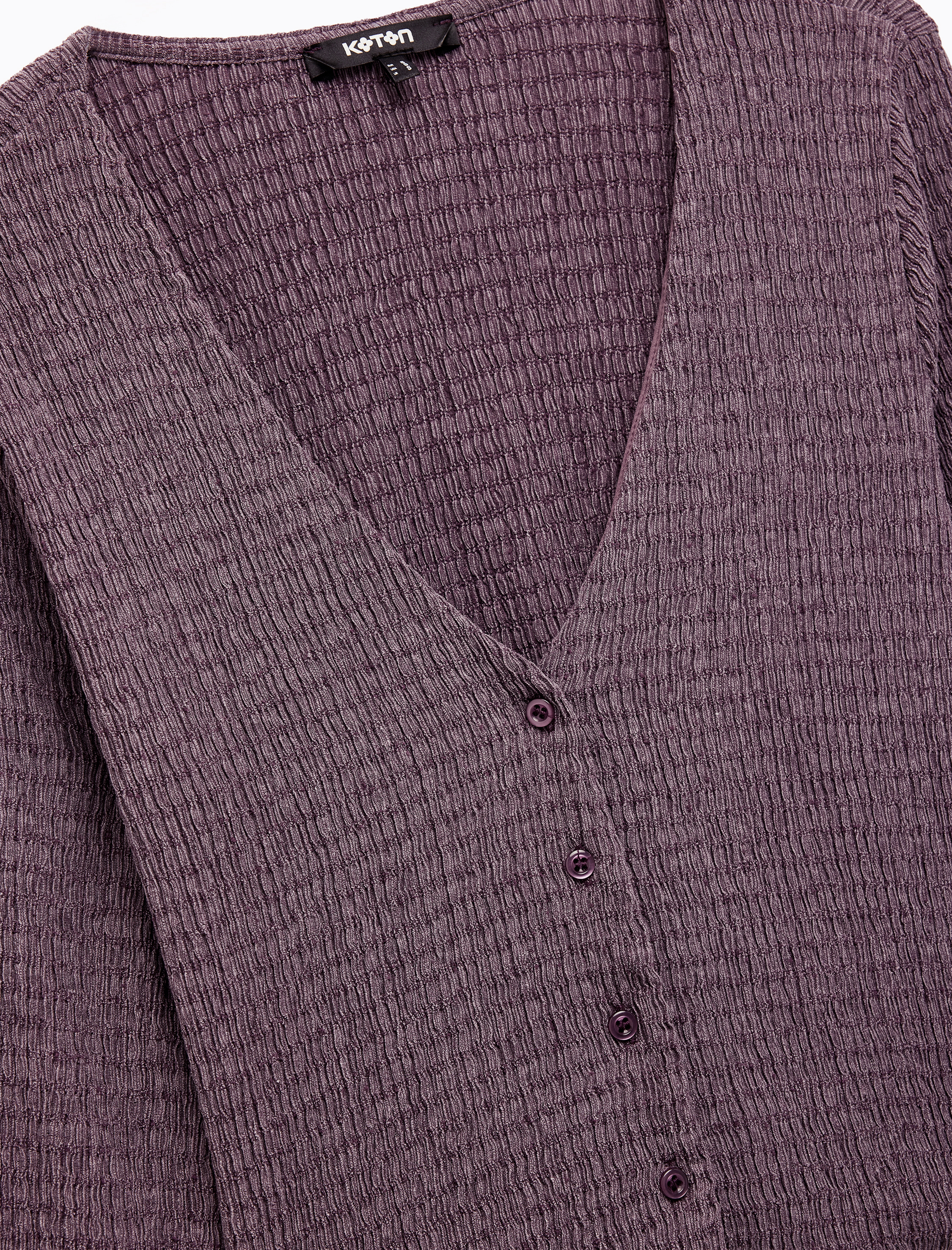   Bürümcük Kumaş Slim Fit Uzun Kollu V Yaka Düğmeli Bluz