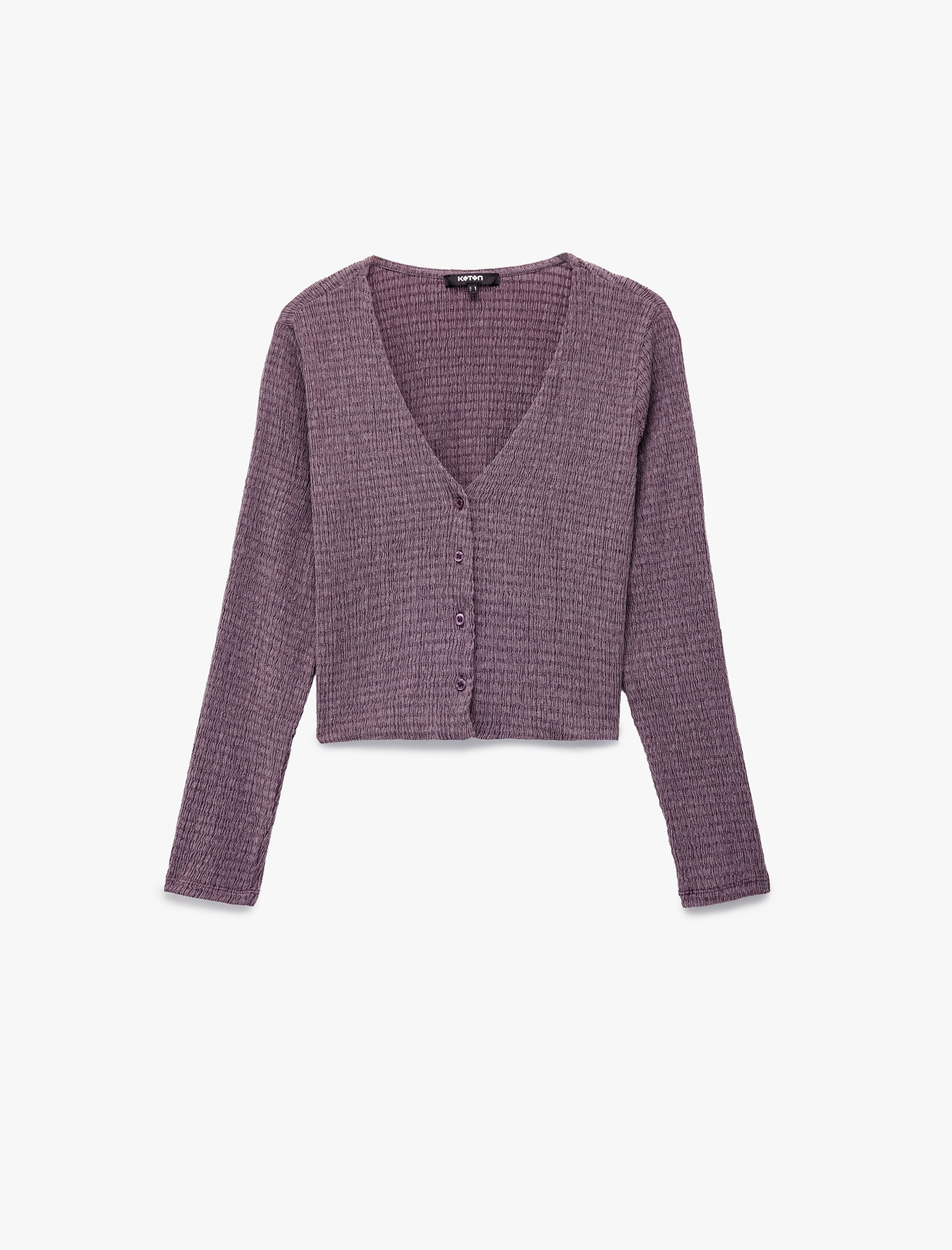   Bürümcük Kumaş Slim Fit Uzun Kollu V Yaka Düğmeli Bluz