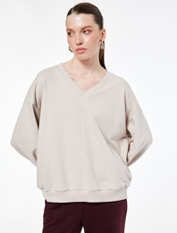 V Yaka Uzun Kollu Rahat Kalıp Triko Pijama Üstü