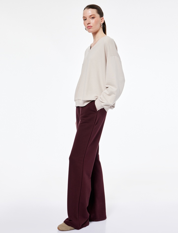  V Yaka Uzun Kollu Rahat Kalıp Triko Pijama Üstü