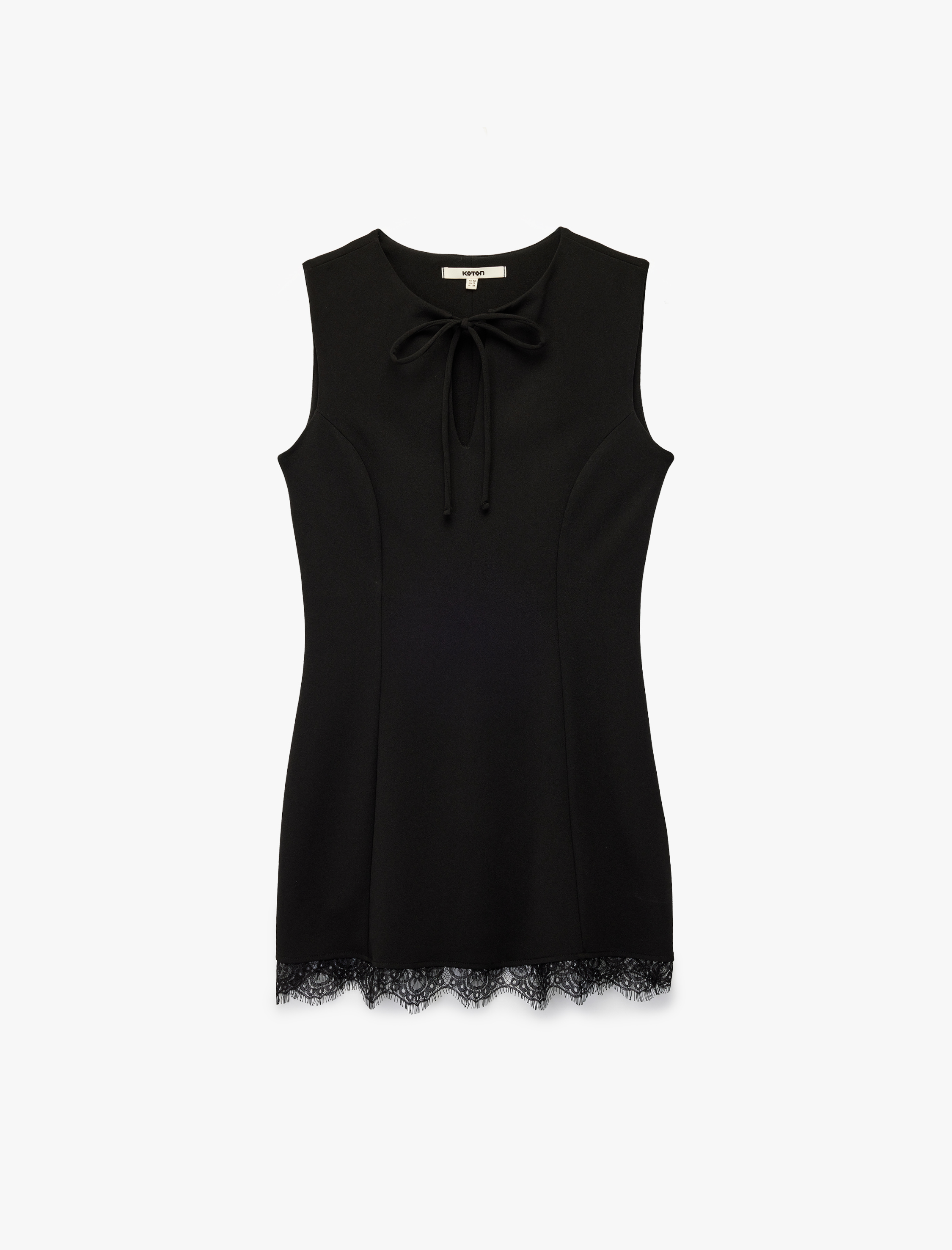   Kolsuz Bisiklet Yaka Bağlama Detaylı Slim Fit Dantel Detaylı Mini Elbise