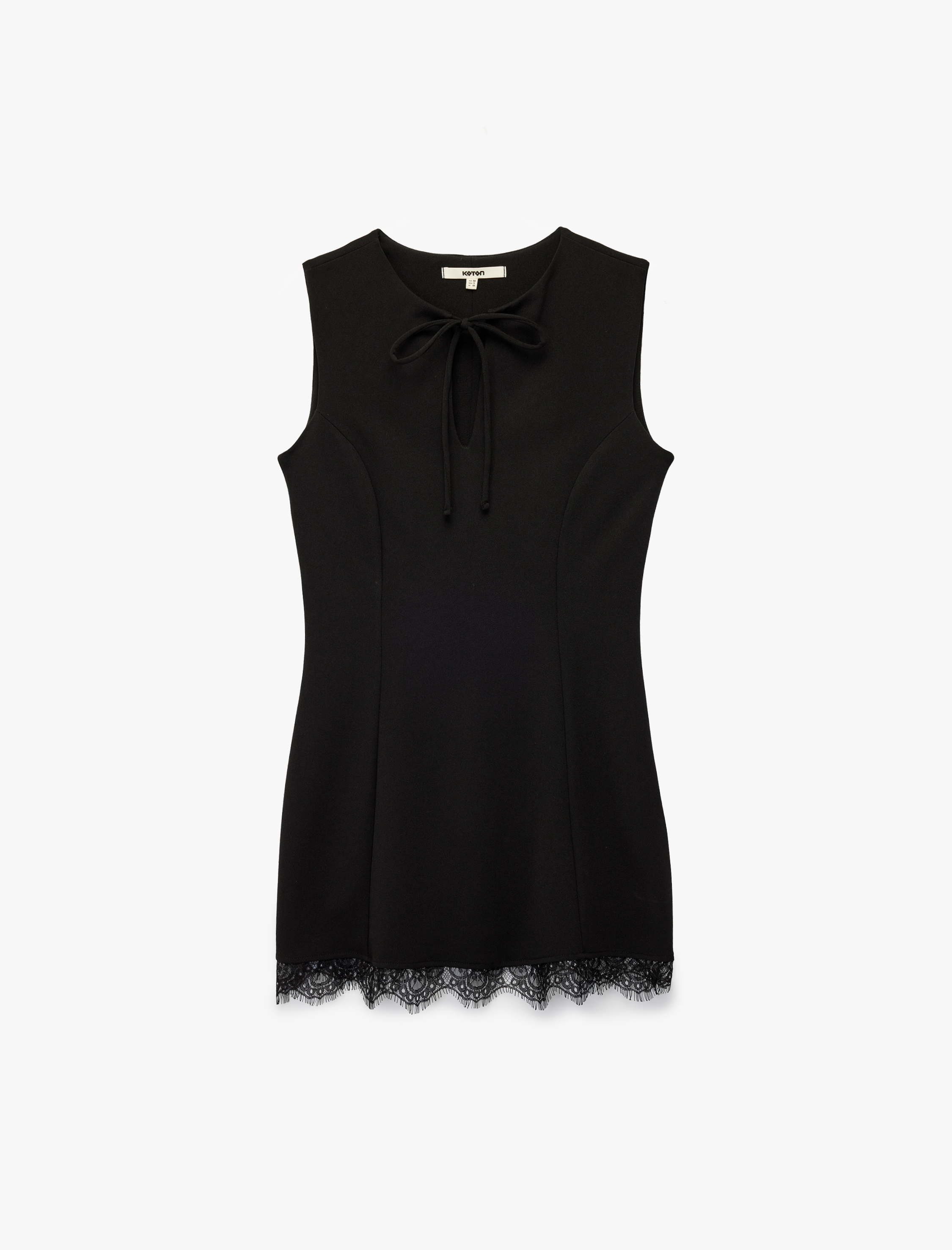   Kolsuz Bisiklet Yaka Bağlama Detaylı Slim Fit Dantel Detaylı Mini Elbise