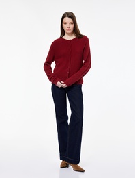 Uzun Kollu Bisiklet Yaka Düğmeli Peluş Triko Hırka