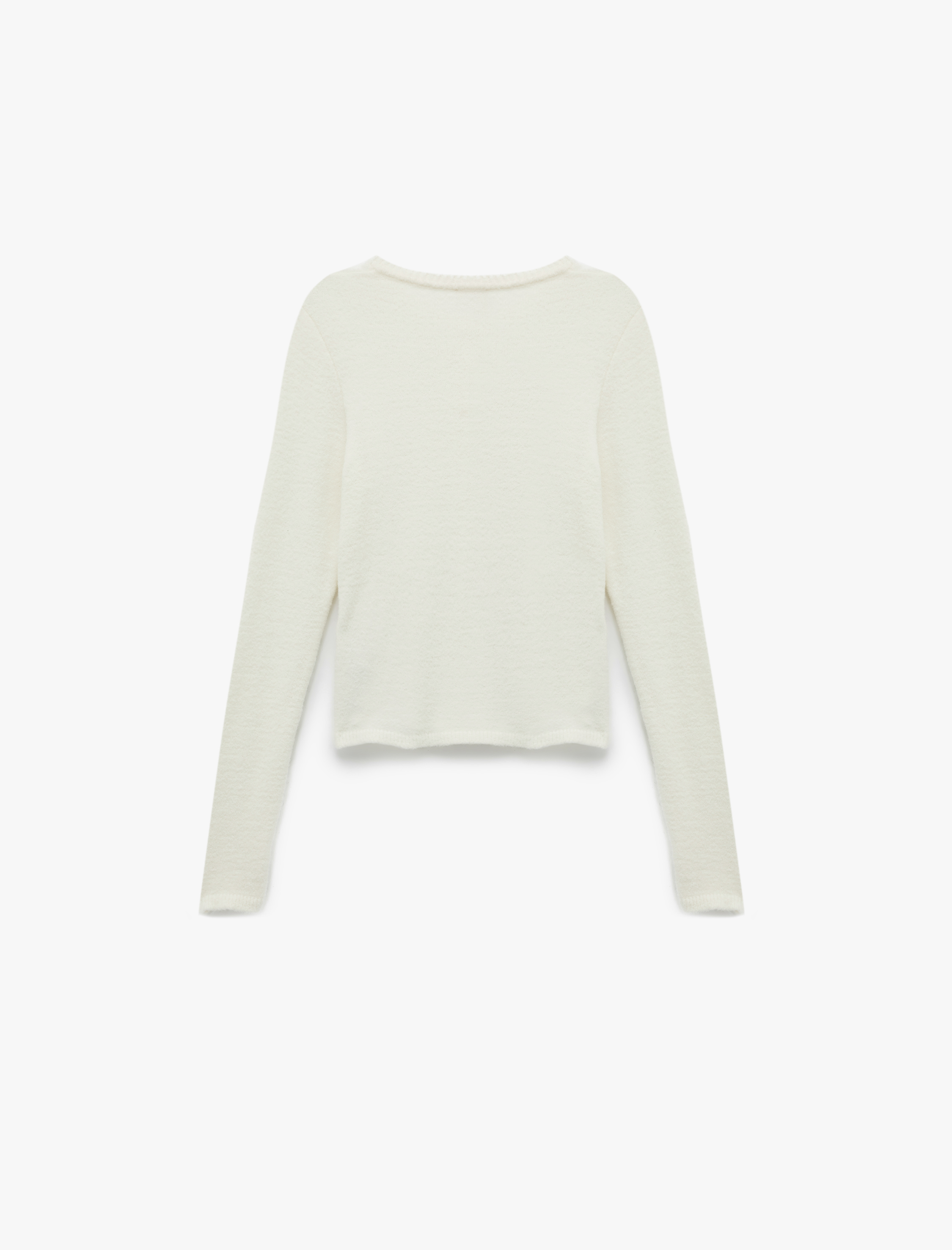   Uzun Kollu Bisiklet Yaka Düğmeli Peluş Triko Hırka