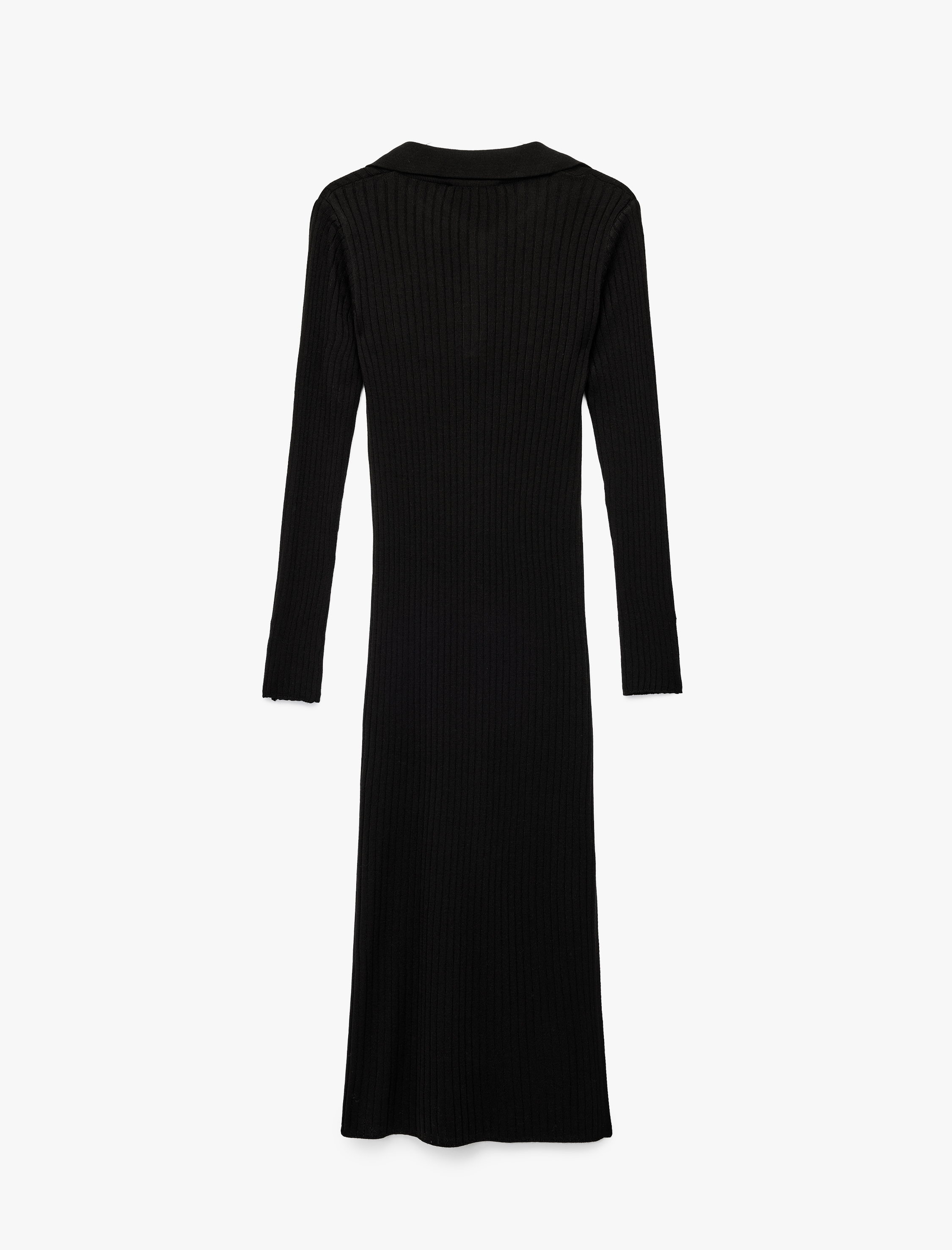   Uzun Kollu Yırtmaçlı Polo Yaka Uzun Triko Kalem Elbise