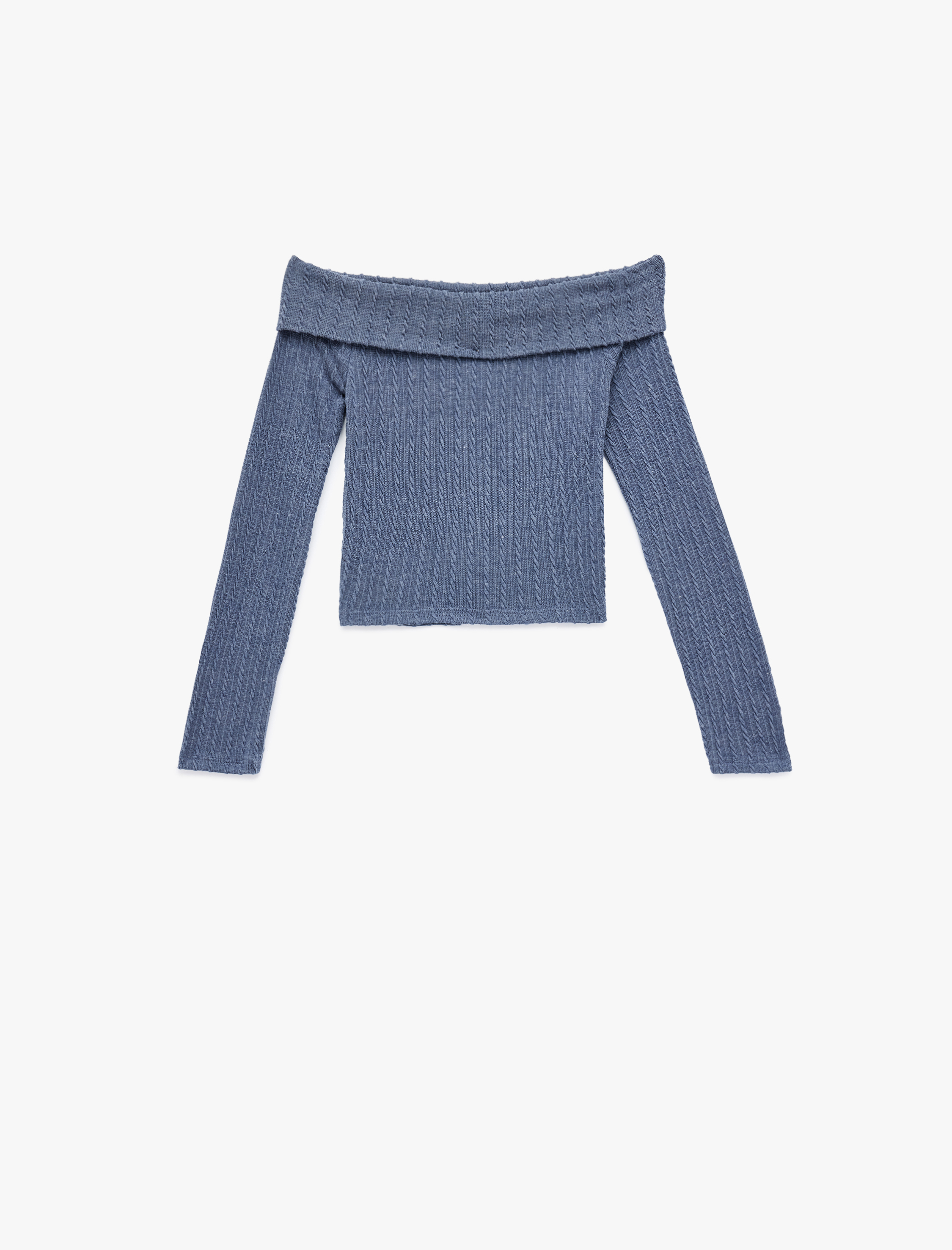   Slim Fit Uzun Kollu Saç Örgü Dokulu Omzu Açık Bluz