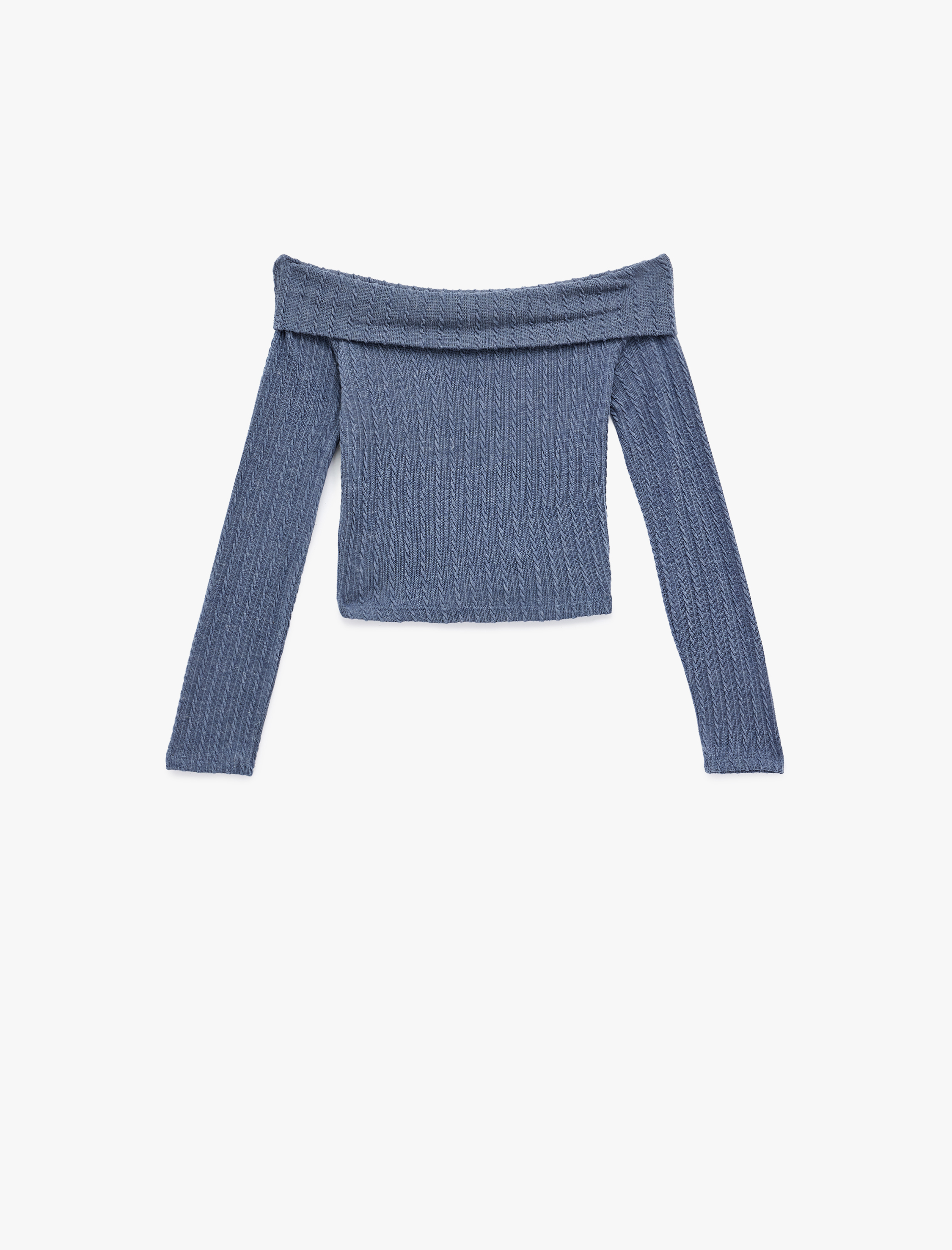   Slim Fit Uzun Kollu Saç Örgü Dokulu Omzu Açık Bluz