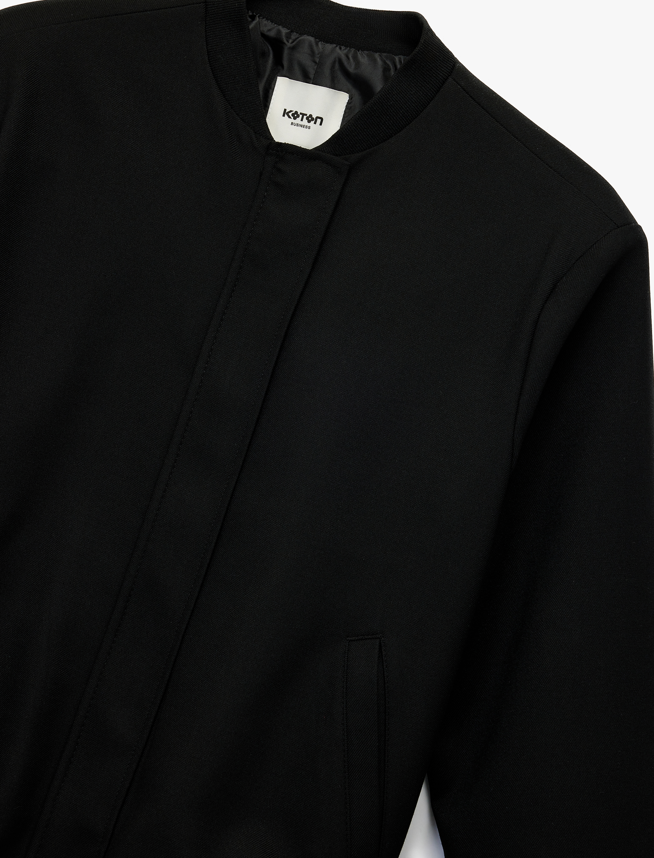   Uzun Kollu Viskon Karışımlı Cep Detaylı Bomber Ceket