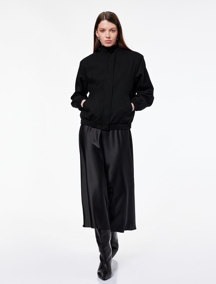  Uzun Kollu Viskon Karışımlı Cep Detaylı Bomber Ceket