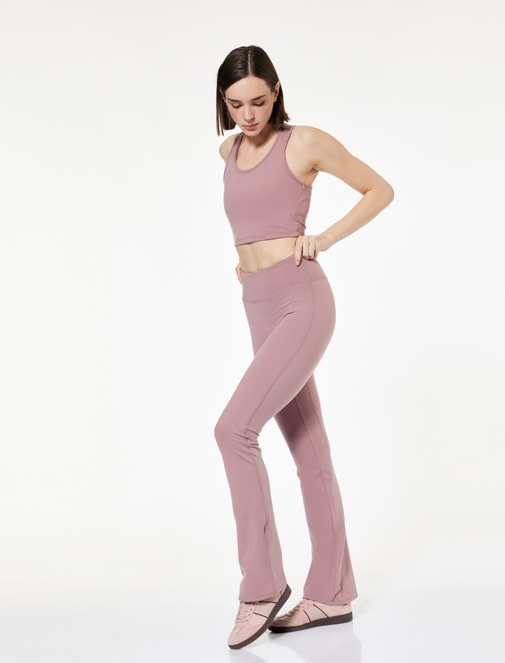  Yüksek Bel İspanyol Paça Dikiş Detaylı Spor Tayt