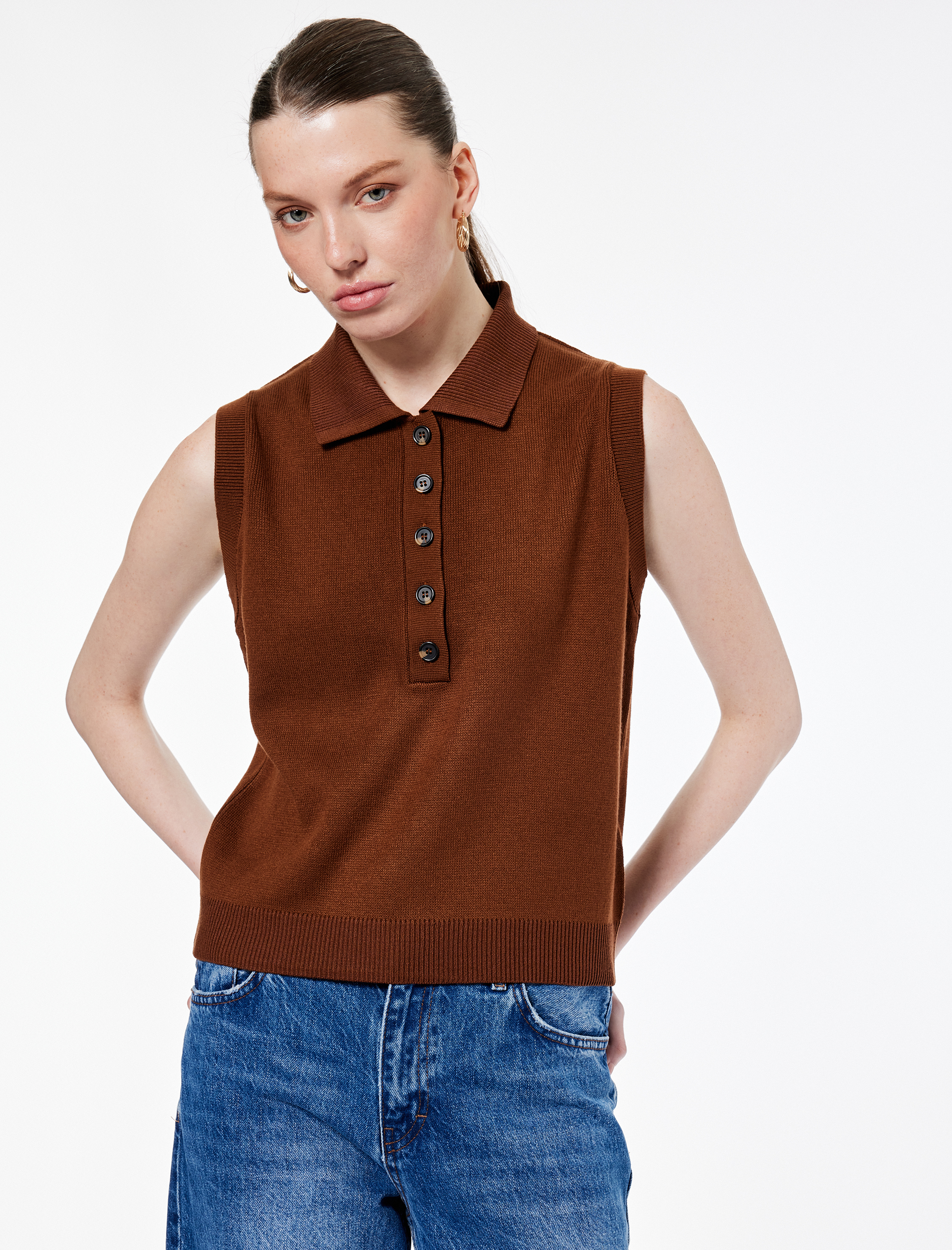   Regular Fit Kolsuz Yarım Düğmeli Polo Yaka Triko Süveter