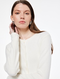 Uzun Kollu Bisiklet Yaka Düğmeli Peluş Triko Hırka