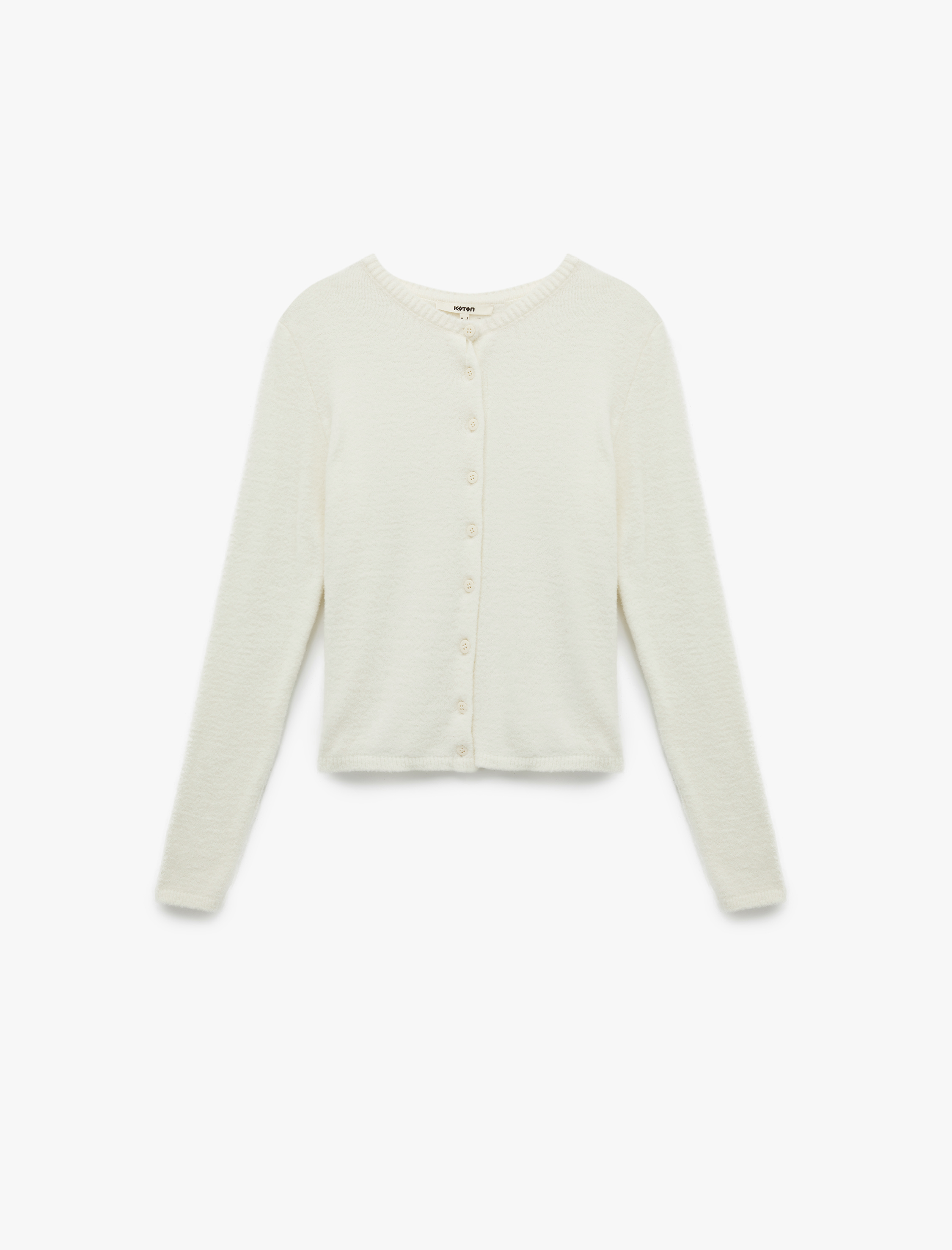   Uzun Kollu Bisiklet Yaka Düğmeli Peluş Triko Hırka