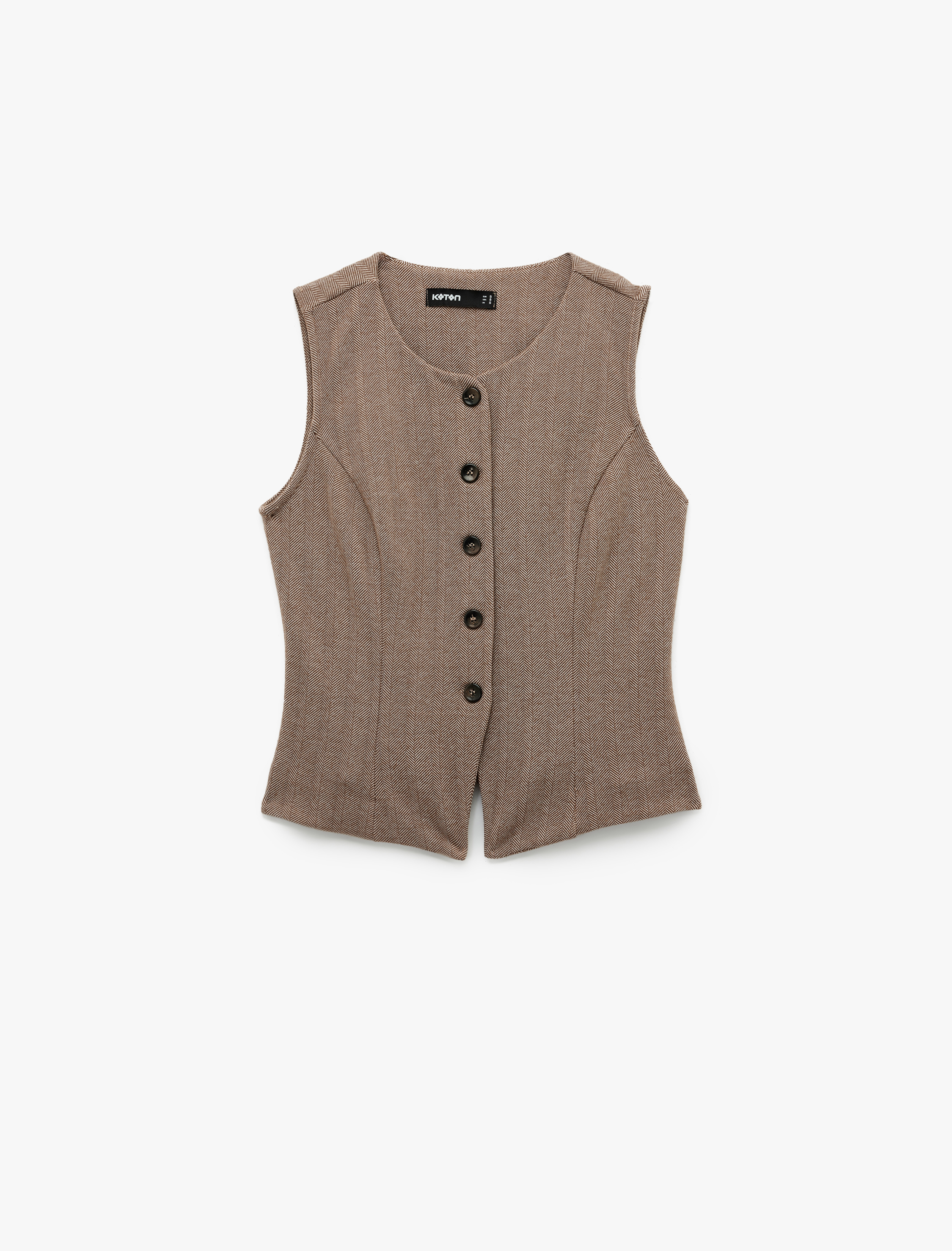   Slim Fit Bisiklet Yaka Düğmeli Desenli Yelek