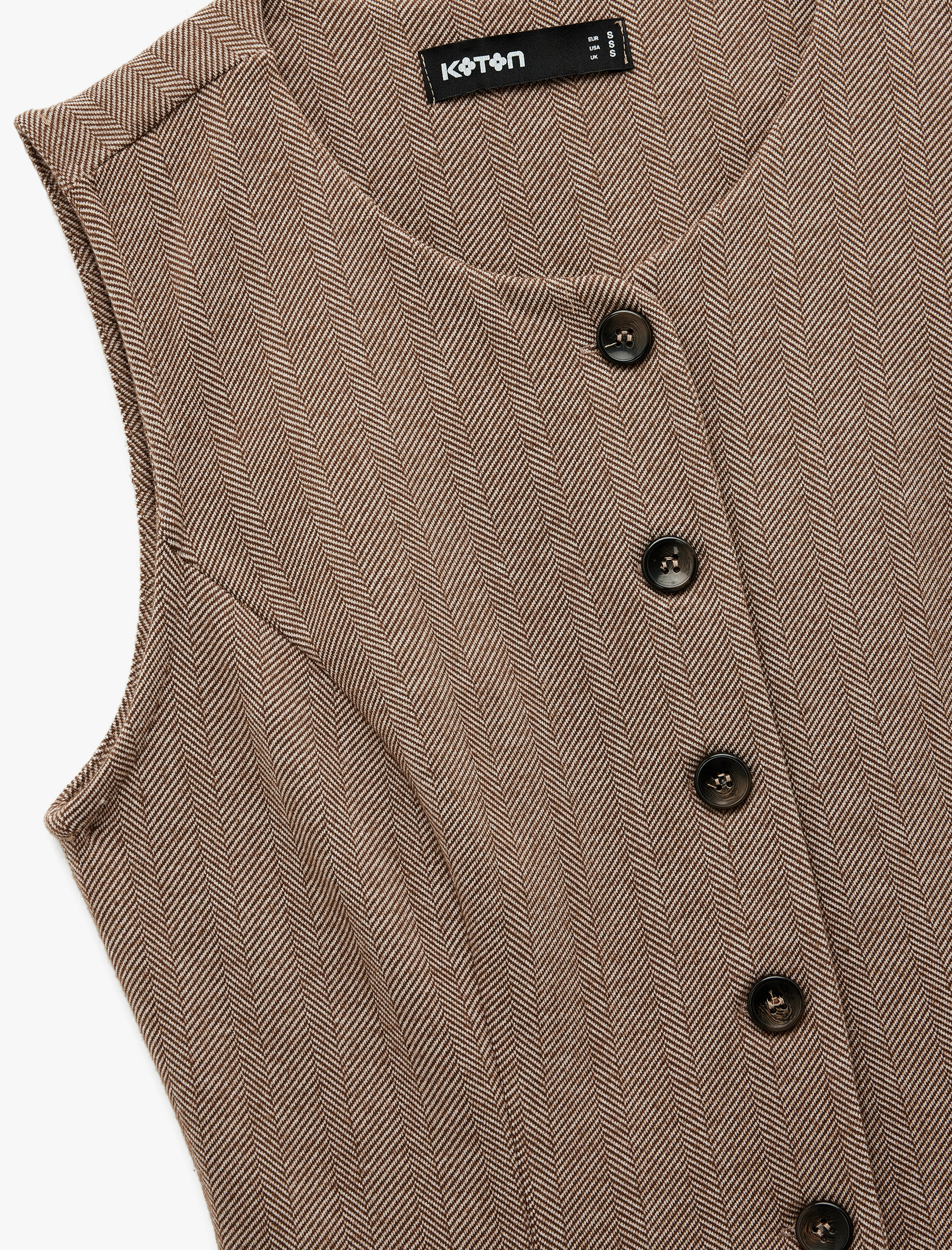   Slim Fit Bisiklet Yaka Düğmeli Desenli Yelek