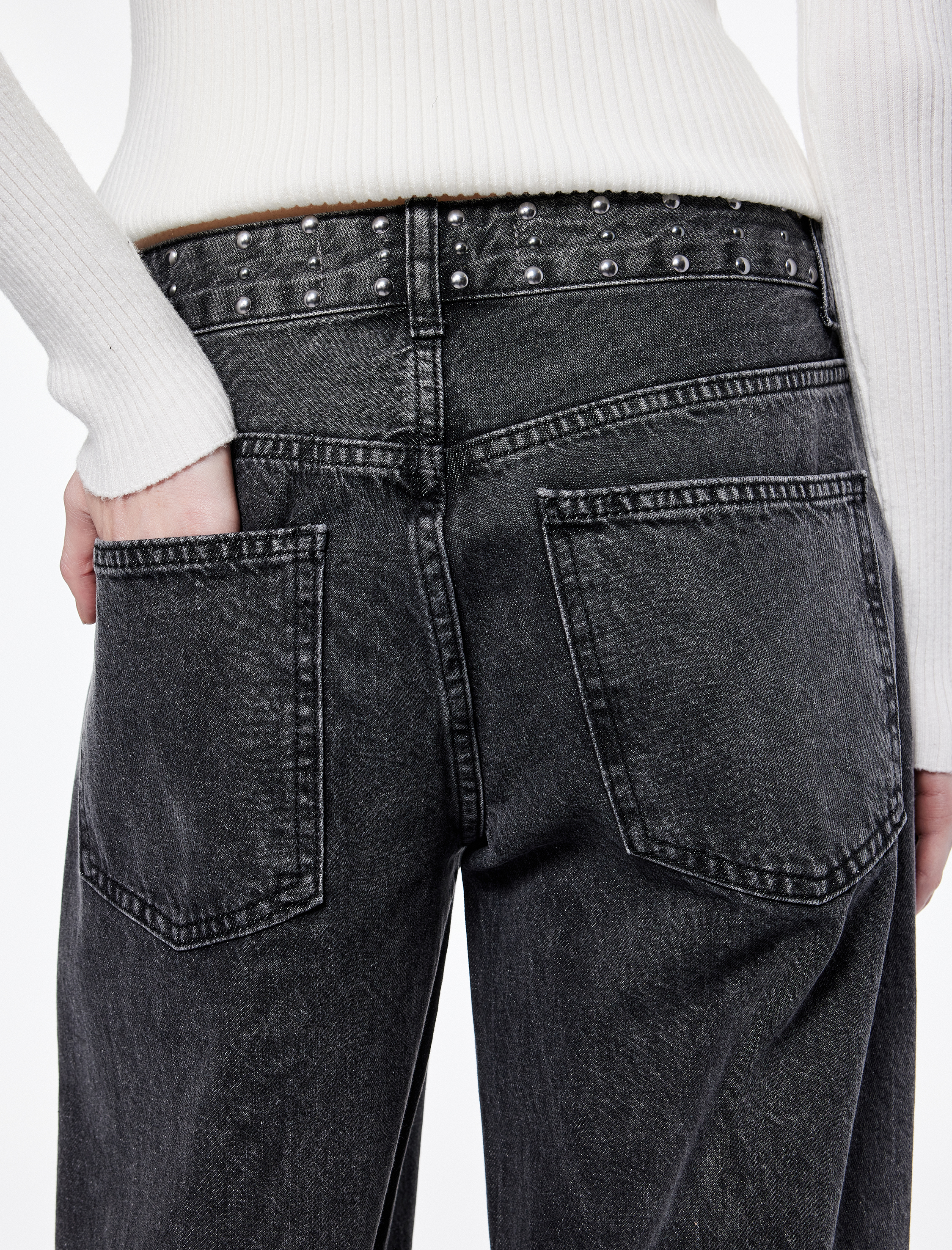   Normal Bel Troklu Pamuklu Geniş Paça Jean Pantolon - Wide Leg Jeans