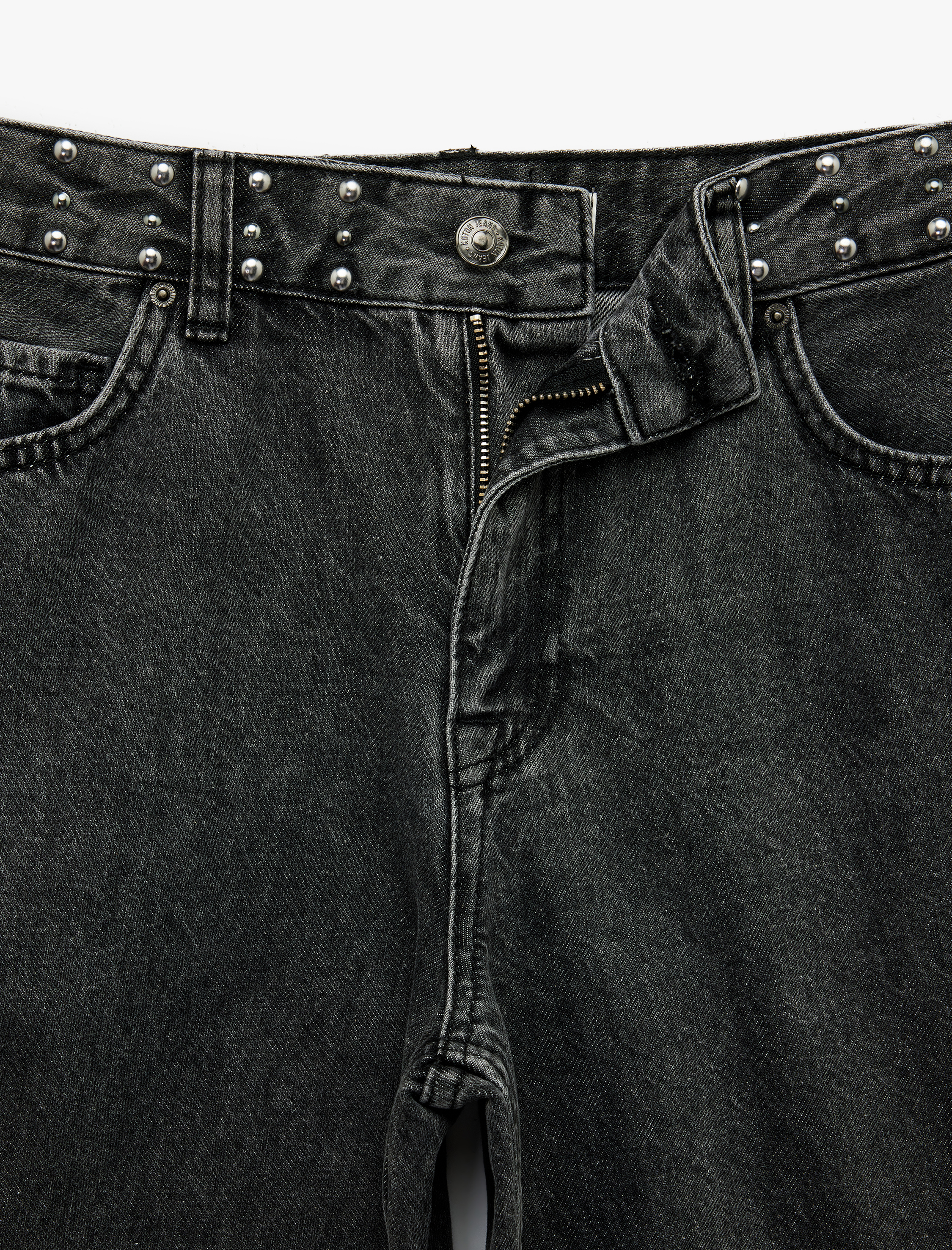   Normal Bel Troklu Pamuklu Geniş Paça Jean Pantolon - Wide Leg Jeans