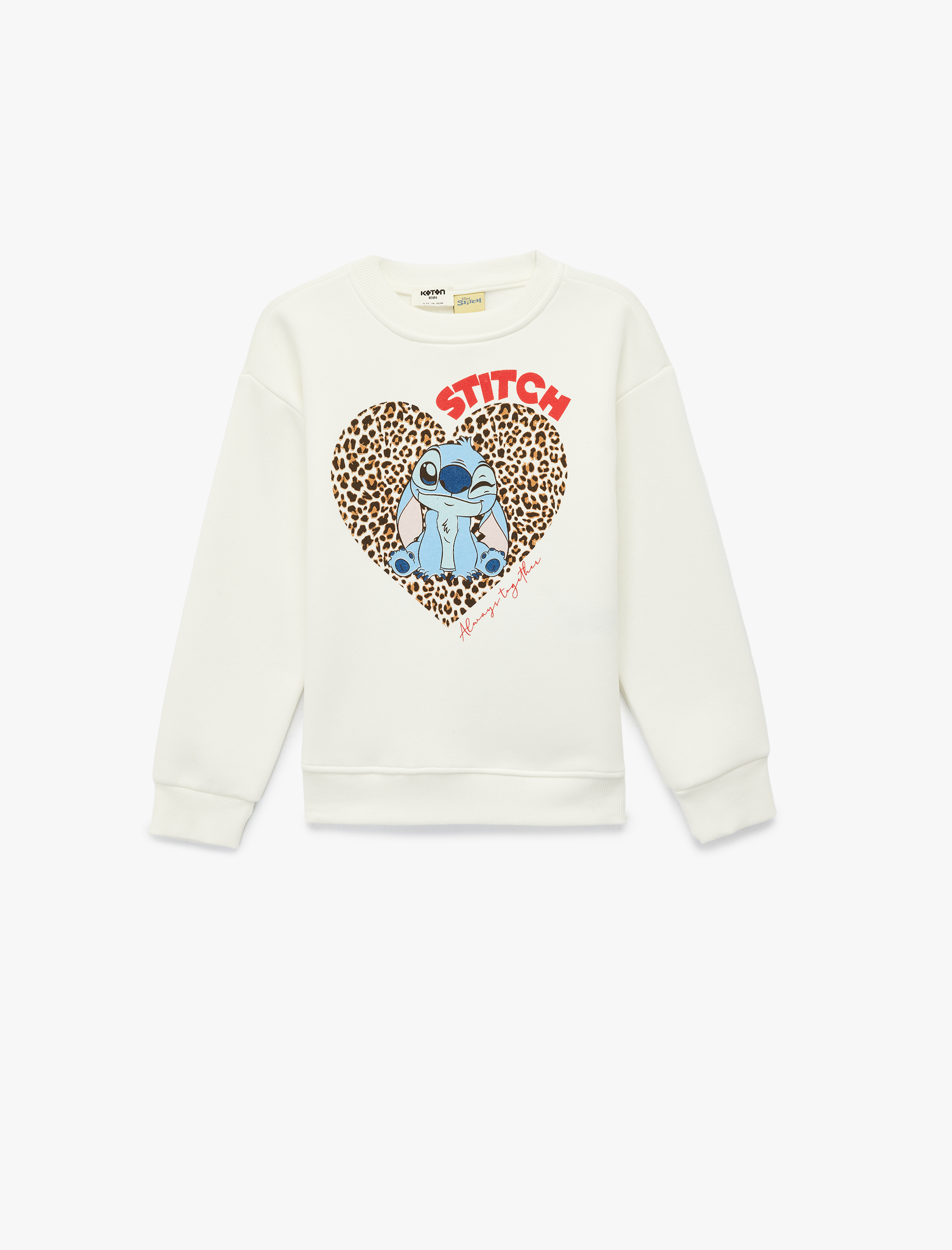  Kız Çocuk Lisanslı Stitch Baskılı Uzun Kollu Bisiklet Yaka Şardonlu Sweatshirt