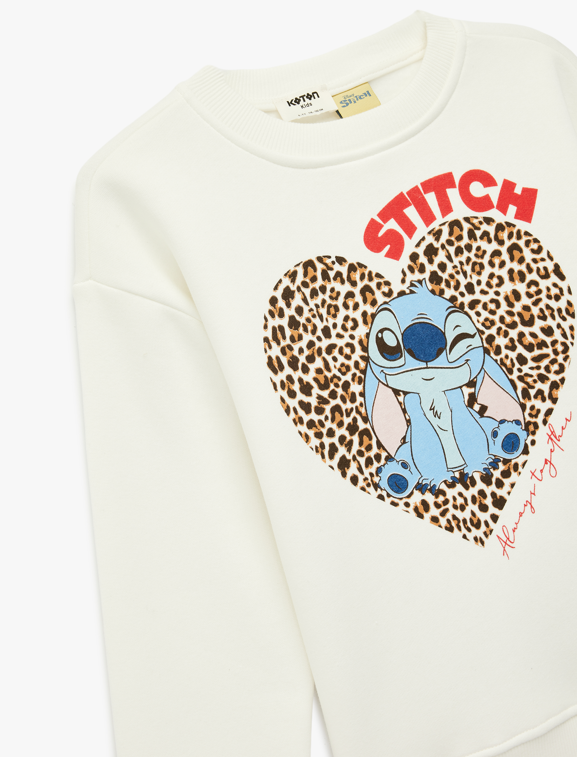  Kız Çocuk Lisanslı Stitch Baskılı Uzun Kollu Bisiklet Yaka Şardonlu Sweatshirt