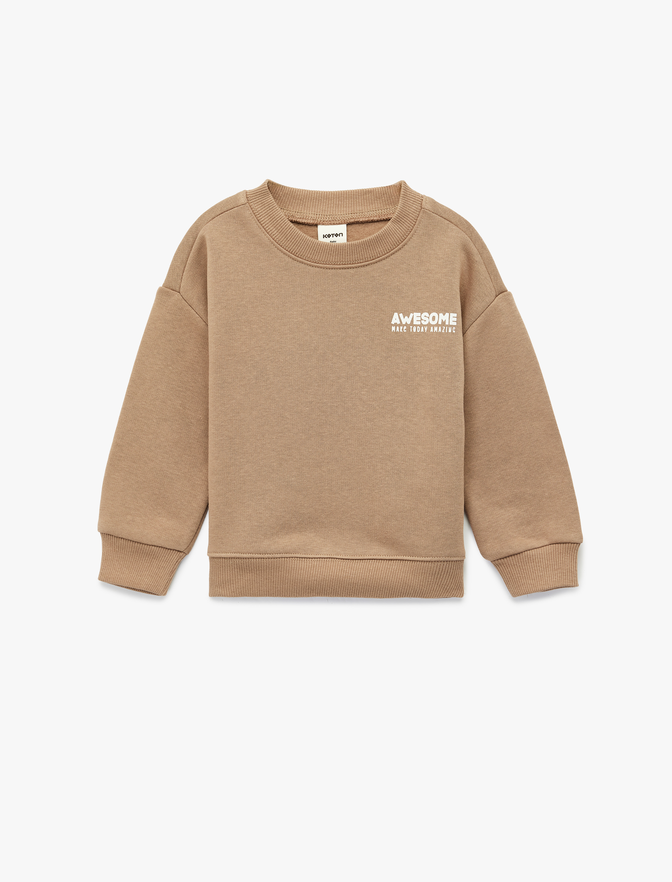  Erkek Bebek Pamuklu Uzun Kollu Bisiklet Yaka Baskılı Oversize Sweatshirt