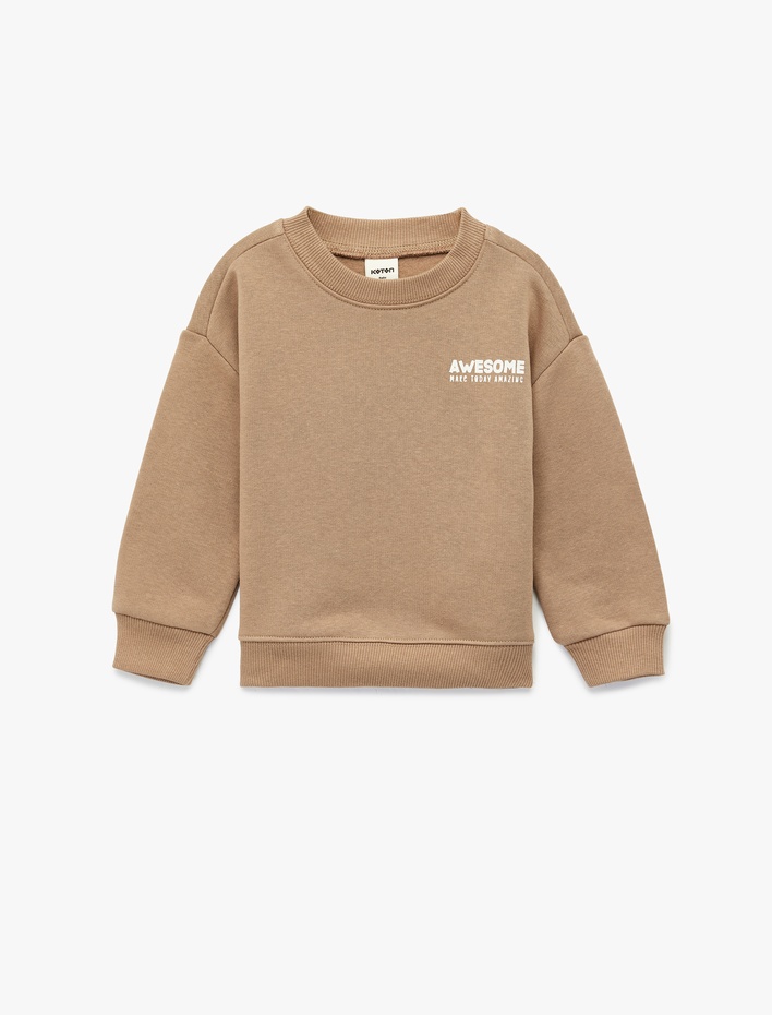 Erkek Bebek Pamuklu Uzun Kollu Bisiklet Yaka Baskılı Oversize Sweatshirt