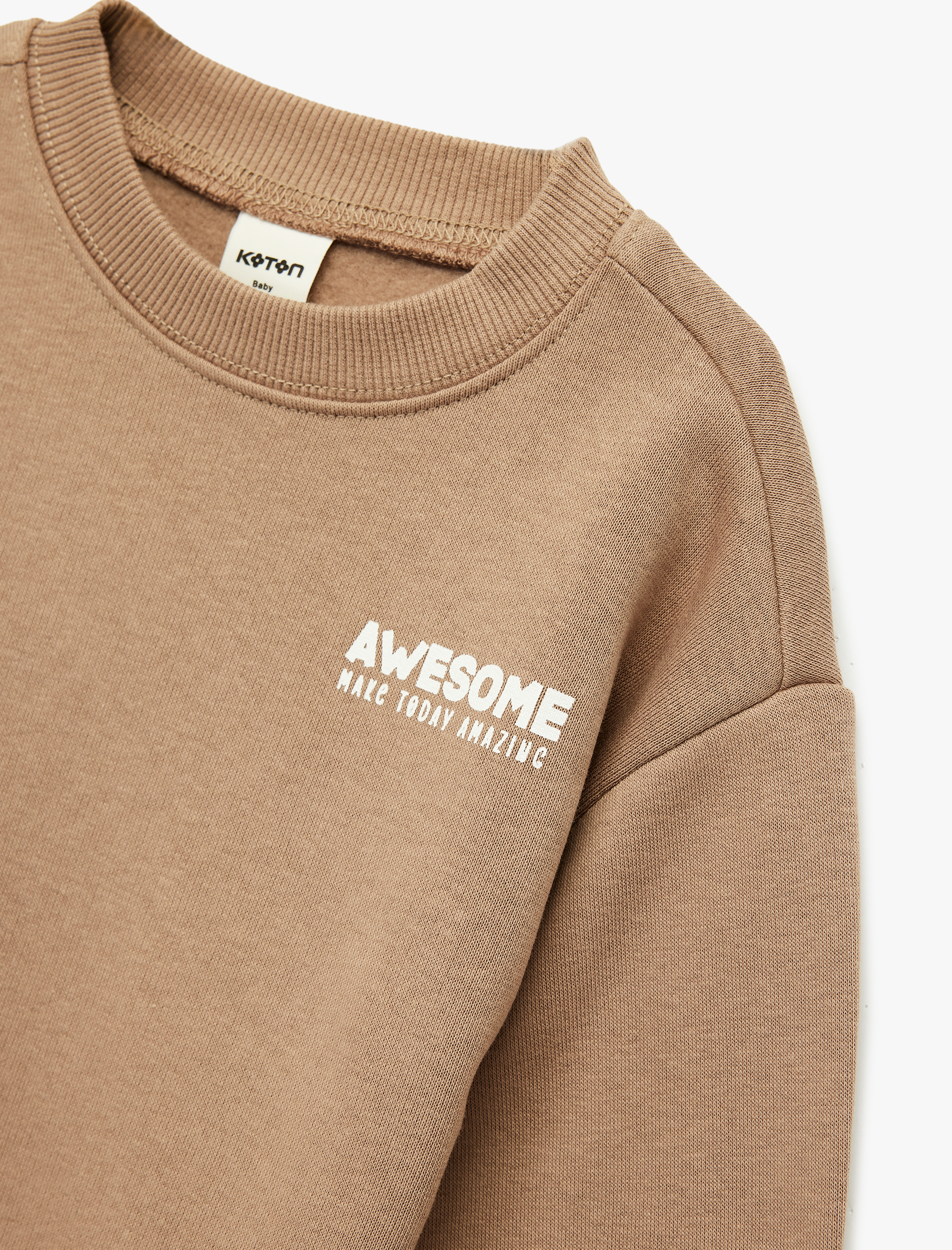  Erkek Bebek Pamuklu Uzun Kollu Bisiklet Yaka Baskılı Oversize Sweatshirt