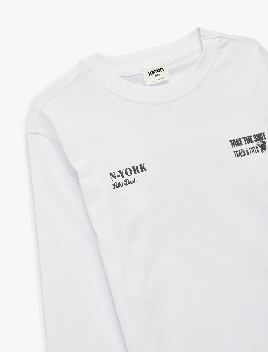 Ekru Erkek Çocuk Pamuklu Uzun Kollu Bisiklet Yaka Baskılı Oversize