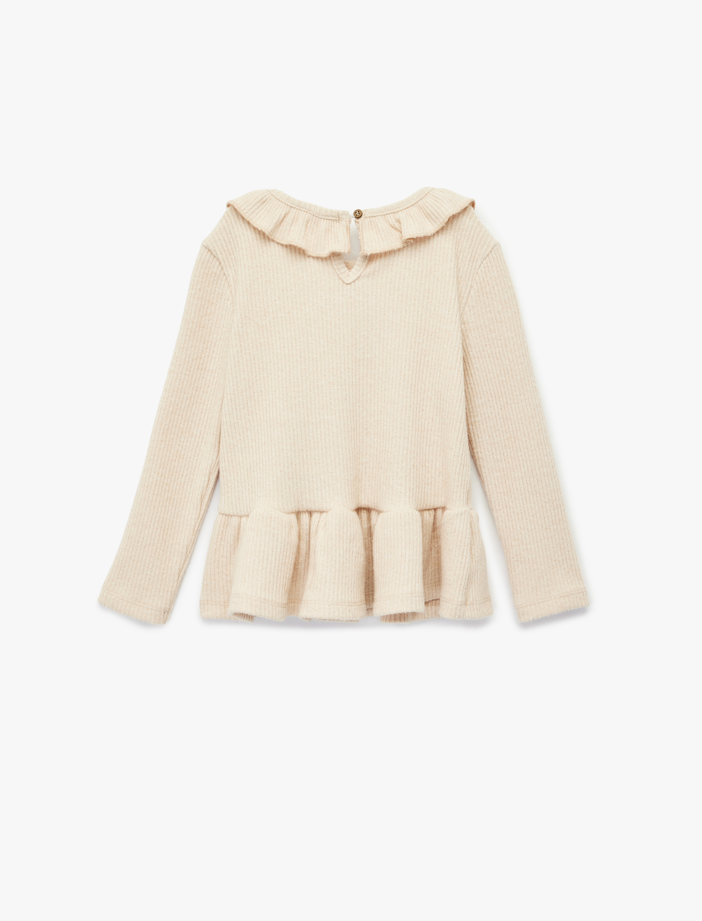  Kız Bebek Fırfır Detaylı Uzun Kollu Bisiklet Yaka Tişört