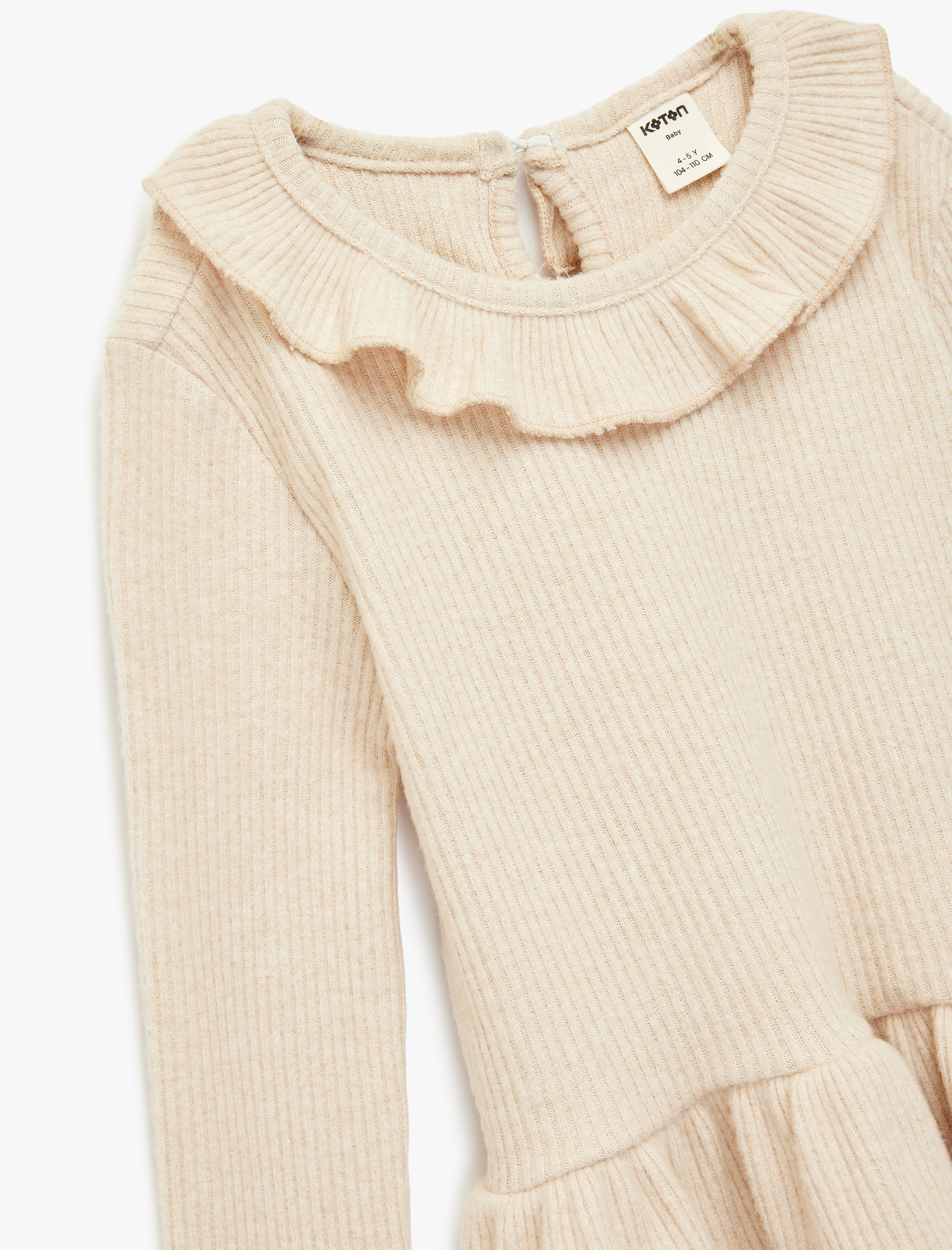  Kız Bebek Fırfır Detaylı Uzun Kollu Bisiklet Yaka Tişört