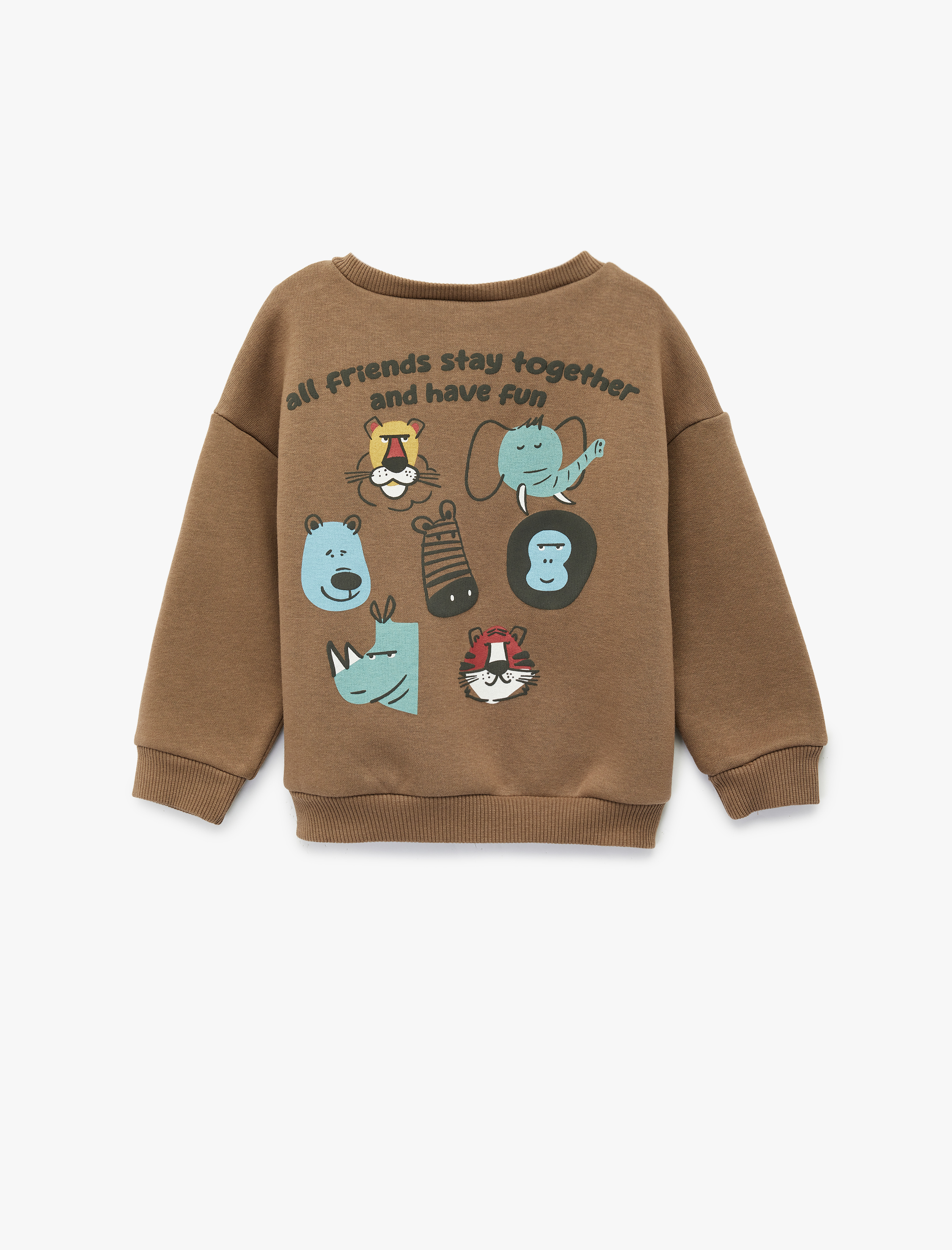 Erkek Bebek Baskılı Uzun Kollu Bisiklet Yaka Şardonlu Sweatshirt