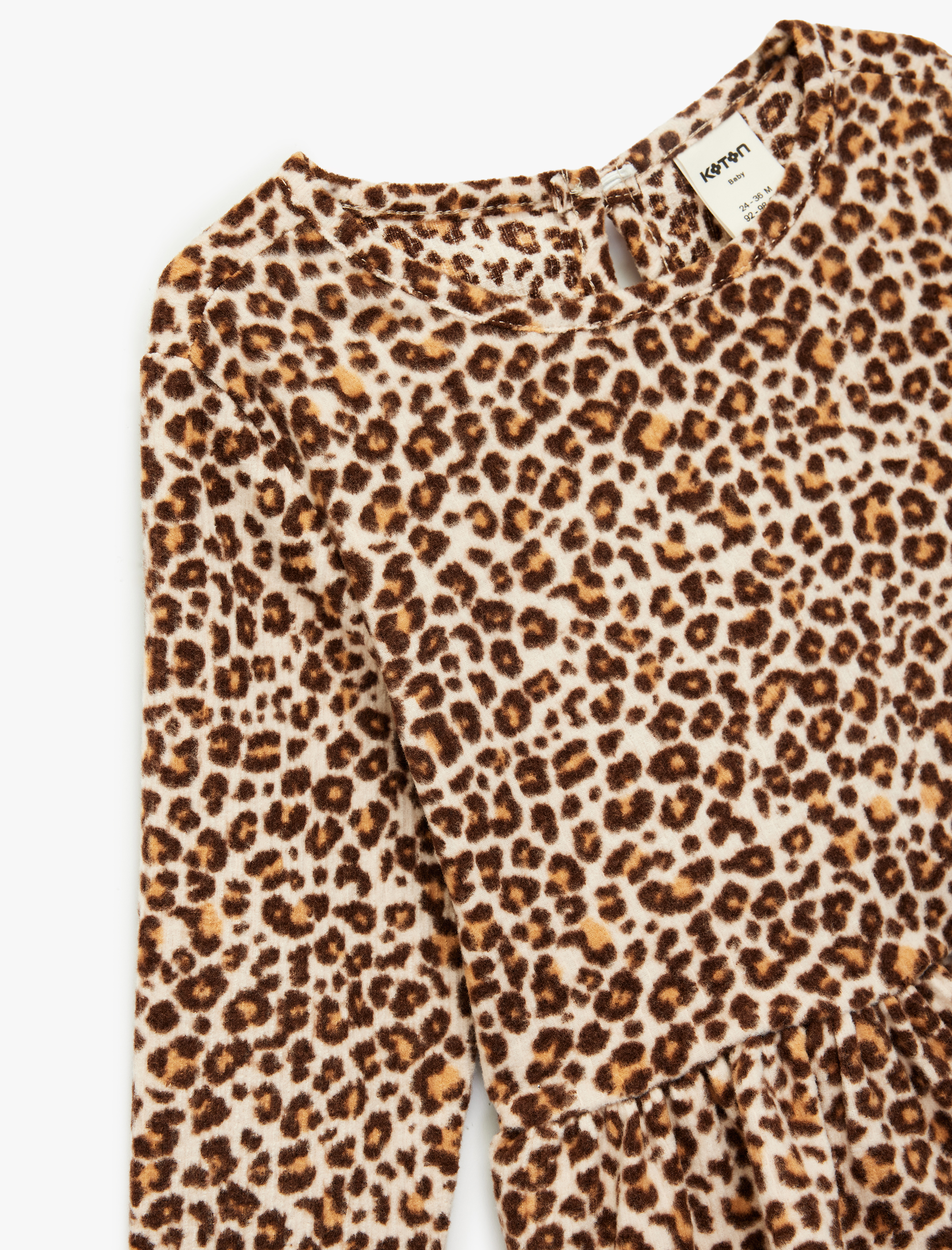  Kız Bebek Leopar Desenli Uzun Kollu Bisiklet Yaka Tişört