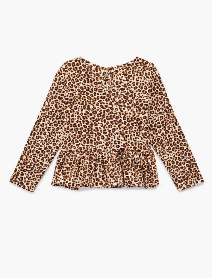 Kız Bebek Leopar Desenli Uzun Kollu Bisiklet Yaka Tişört