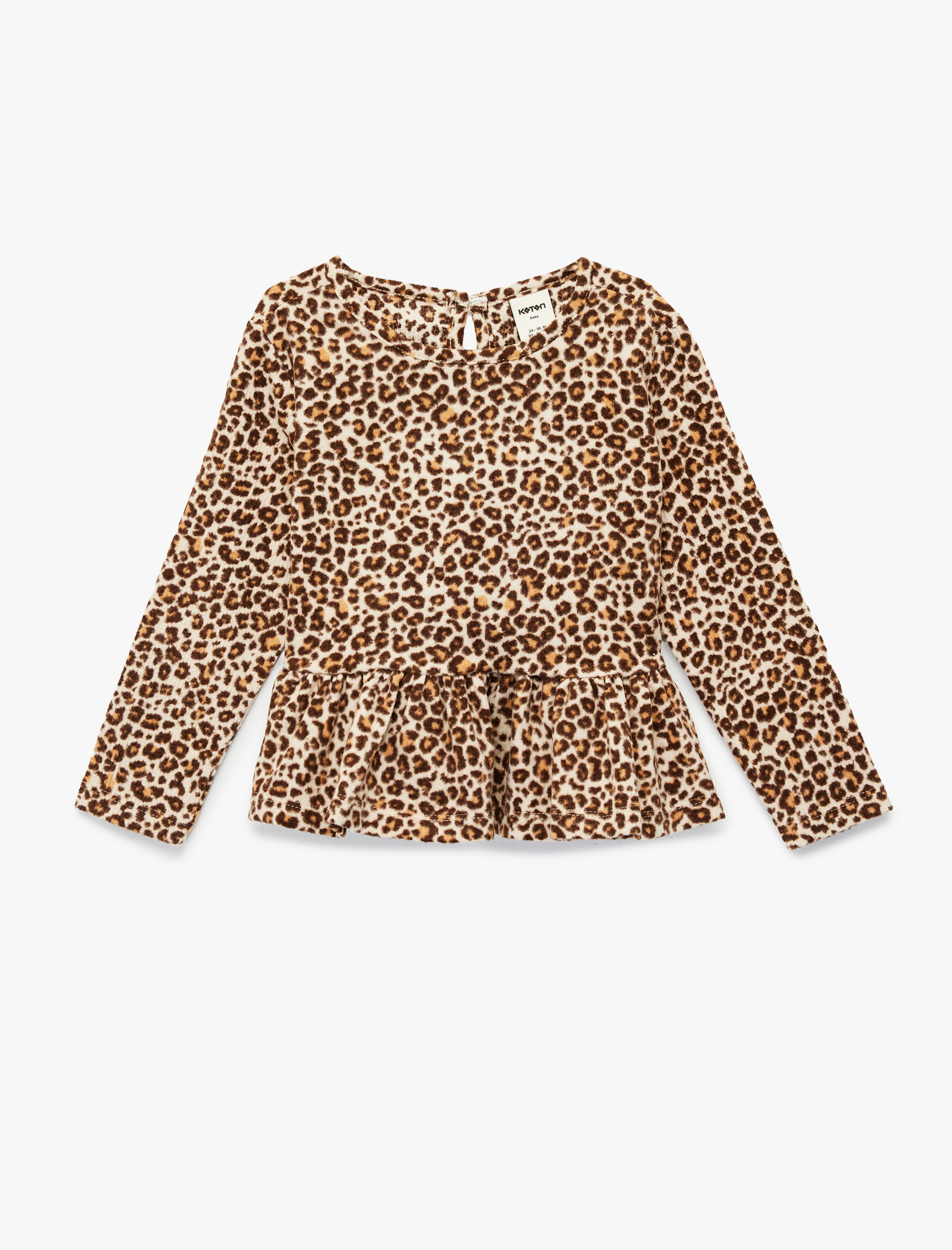  Kız Bebek Leopar Desenli Uzun Kollu Bisiklet Yaka Tişört