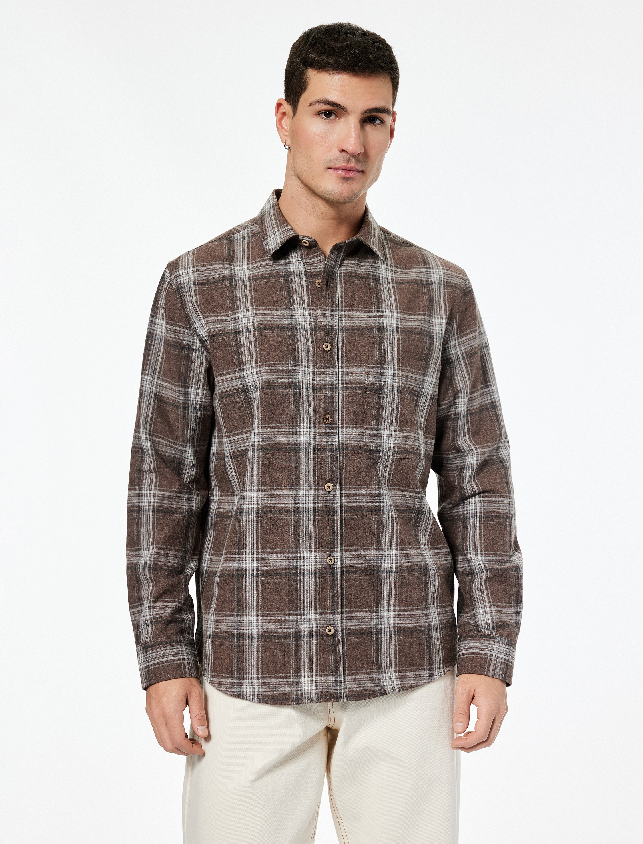   Regular Fit Desenli Düğmeli Klasik Yaka Oduncu Gömleği