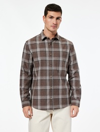 Regular Fit Desenli Düğmeli Klasik Yaka Oduncu Gömleği