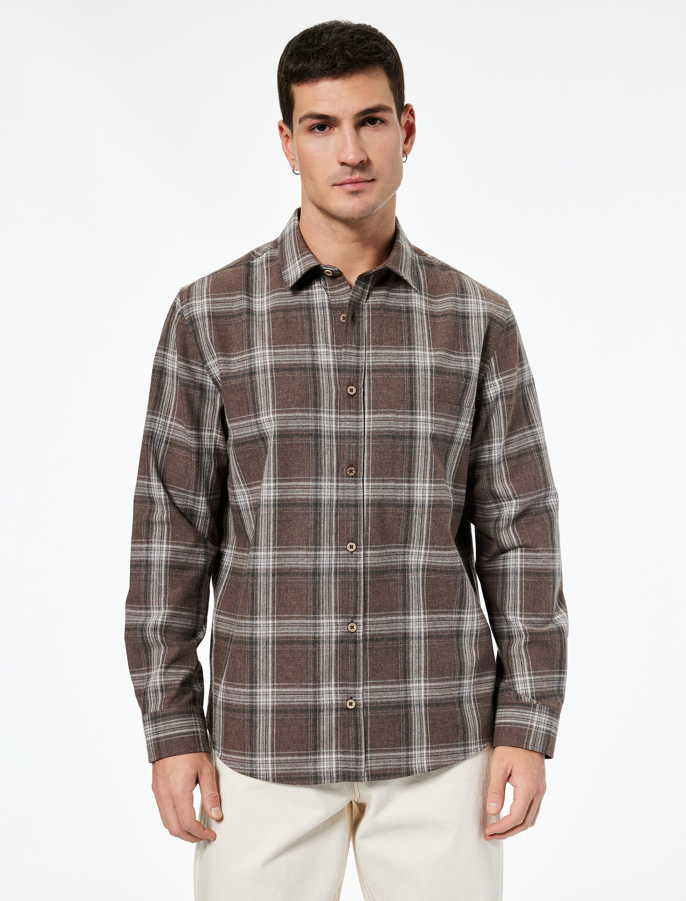   Regular Fit Desenli Düğmeli Klasik Yaka Oduncu Gömleği