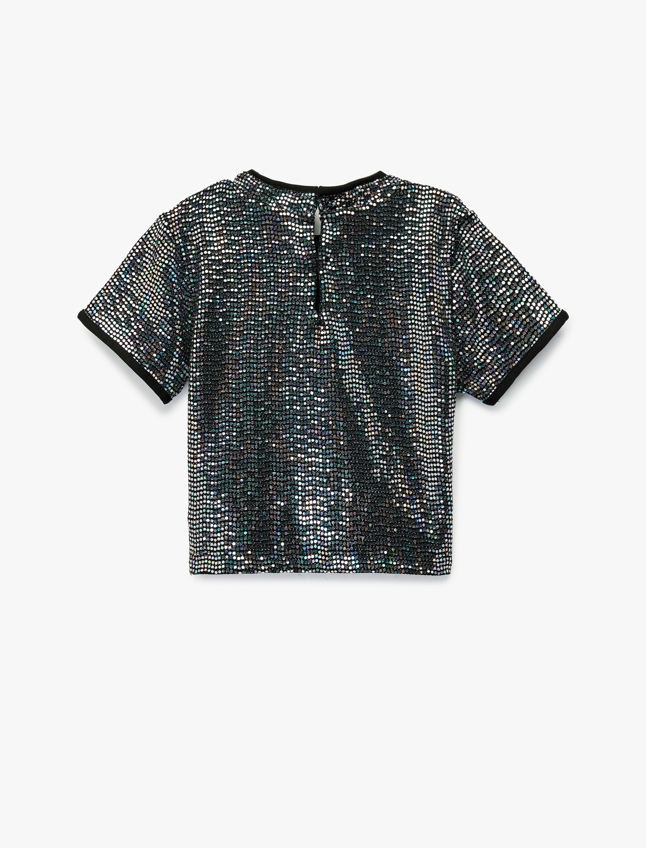  Kız Çocuk Kısa Kollu Bisiklet Yaka Pullu Payetli Bluz