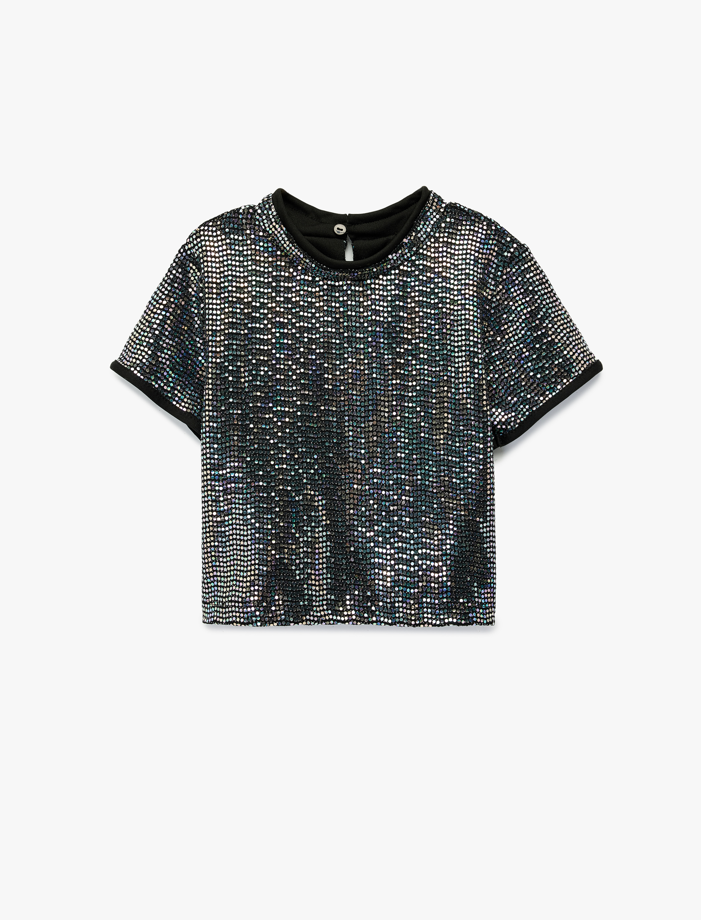  Kız Çocuk Kısa Kollu Bisiklet Yaka Pullu Payetli Bluz