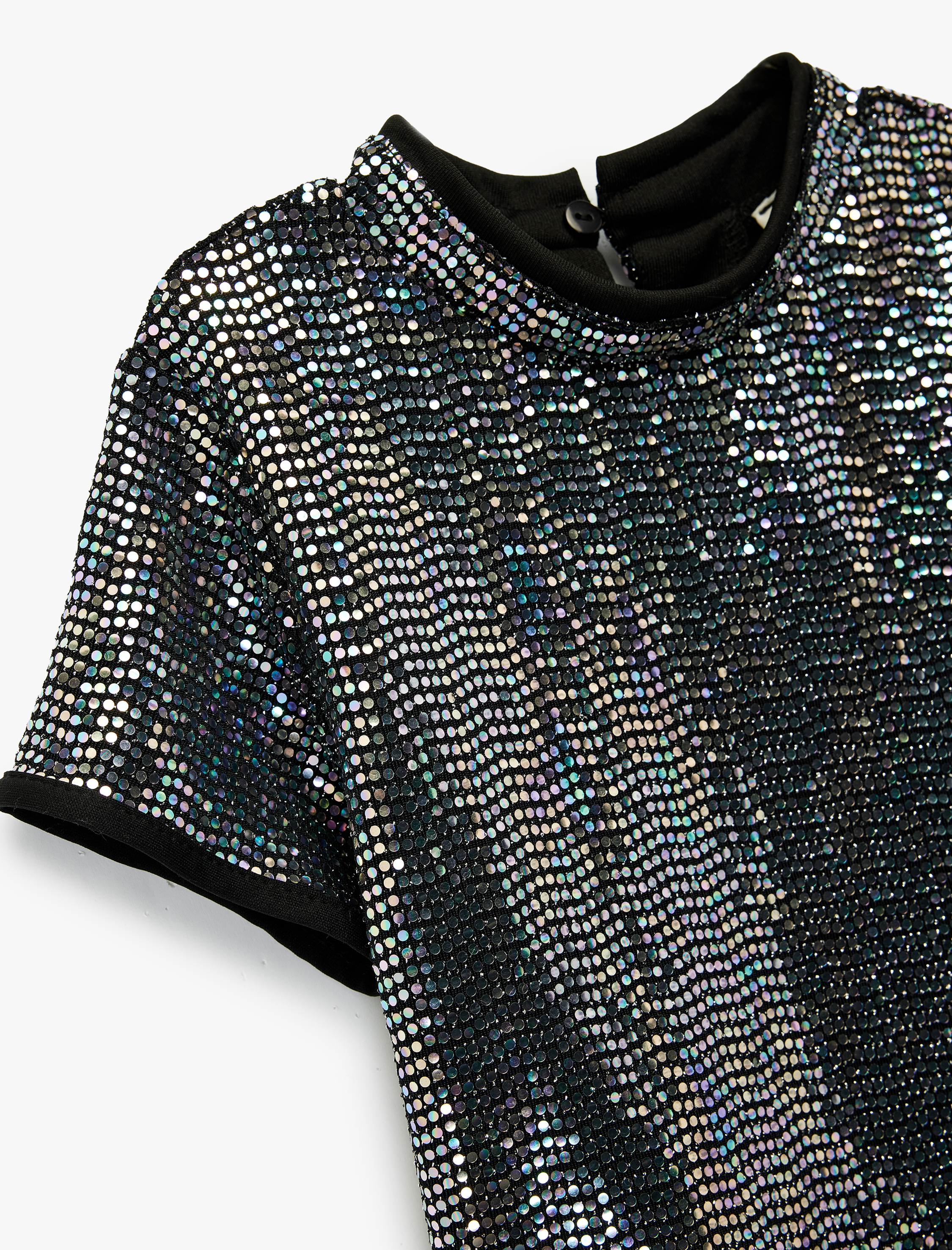  Kız Çocuk Kısa Kollu Bisiklet Yaka Pullu Payetli Bluz