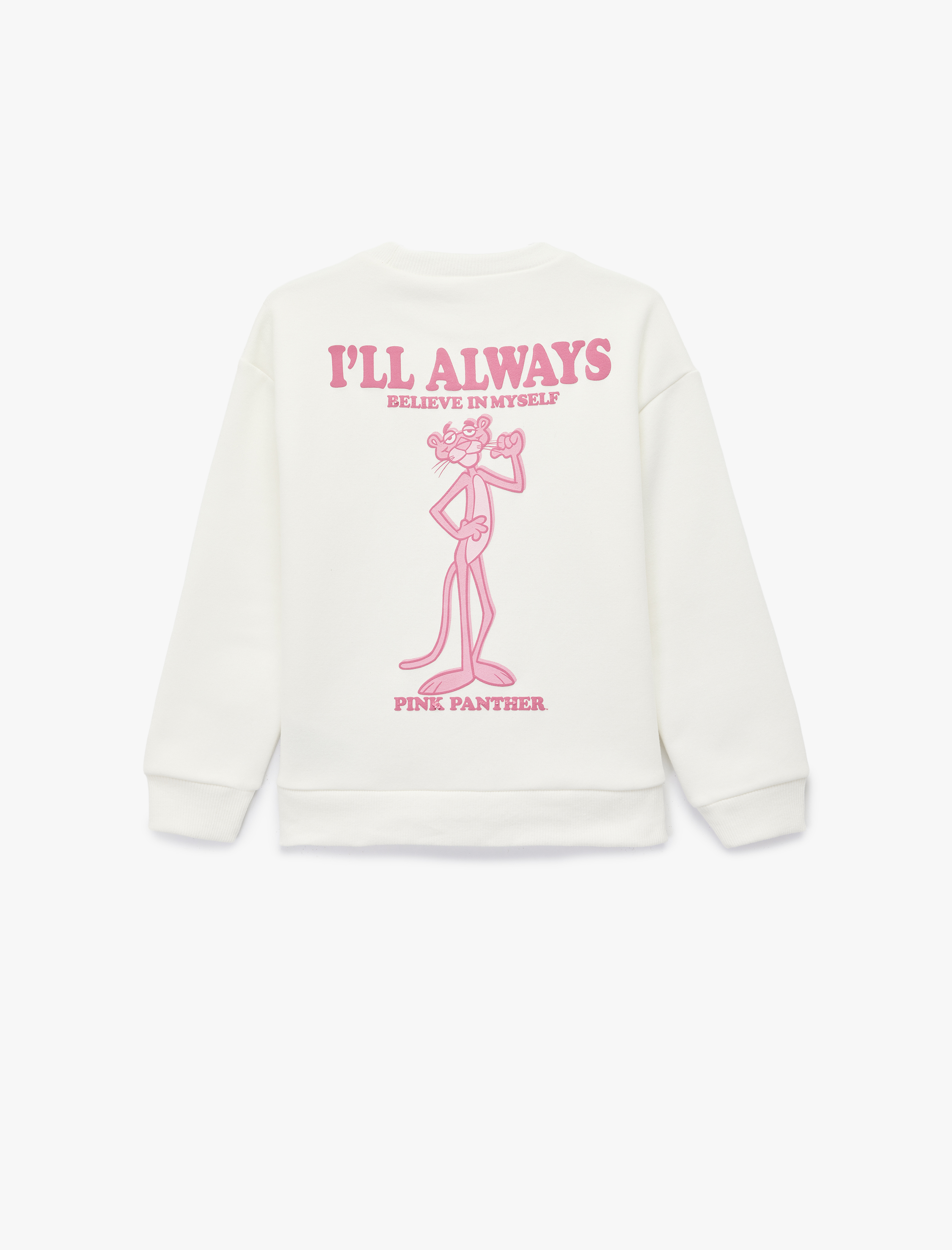  Kız Çocuk Lisanslı Pembe Panter Baskılı Uzun Kollu Bisiklet Yaka Sweatshirt