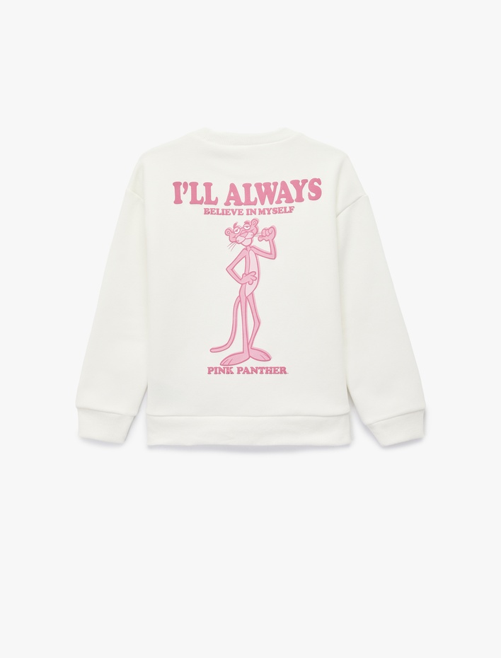 Kız Çocuk Lisanslı Pembe Panter Baskılı Uzun Kollu Bisiklet Yaka Sweatshirt