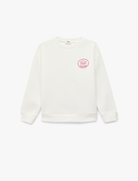 Lisanslı Pembe Panter Baskılı Uzun Kollu Bisiklet Yaka Sweatshirt