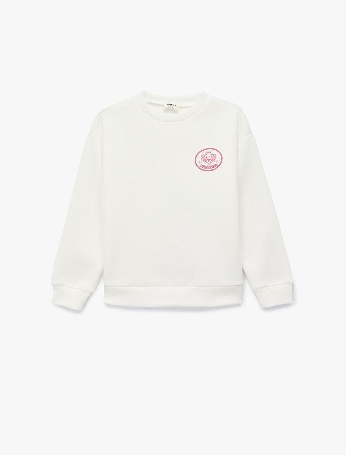 Kız Çocuk Lisanslı Pembe Panter Baskılı Uzun Kollu Bisiklet Yaka Sweatshirt