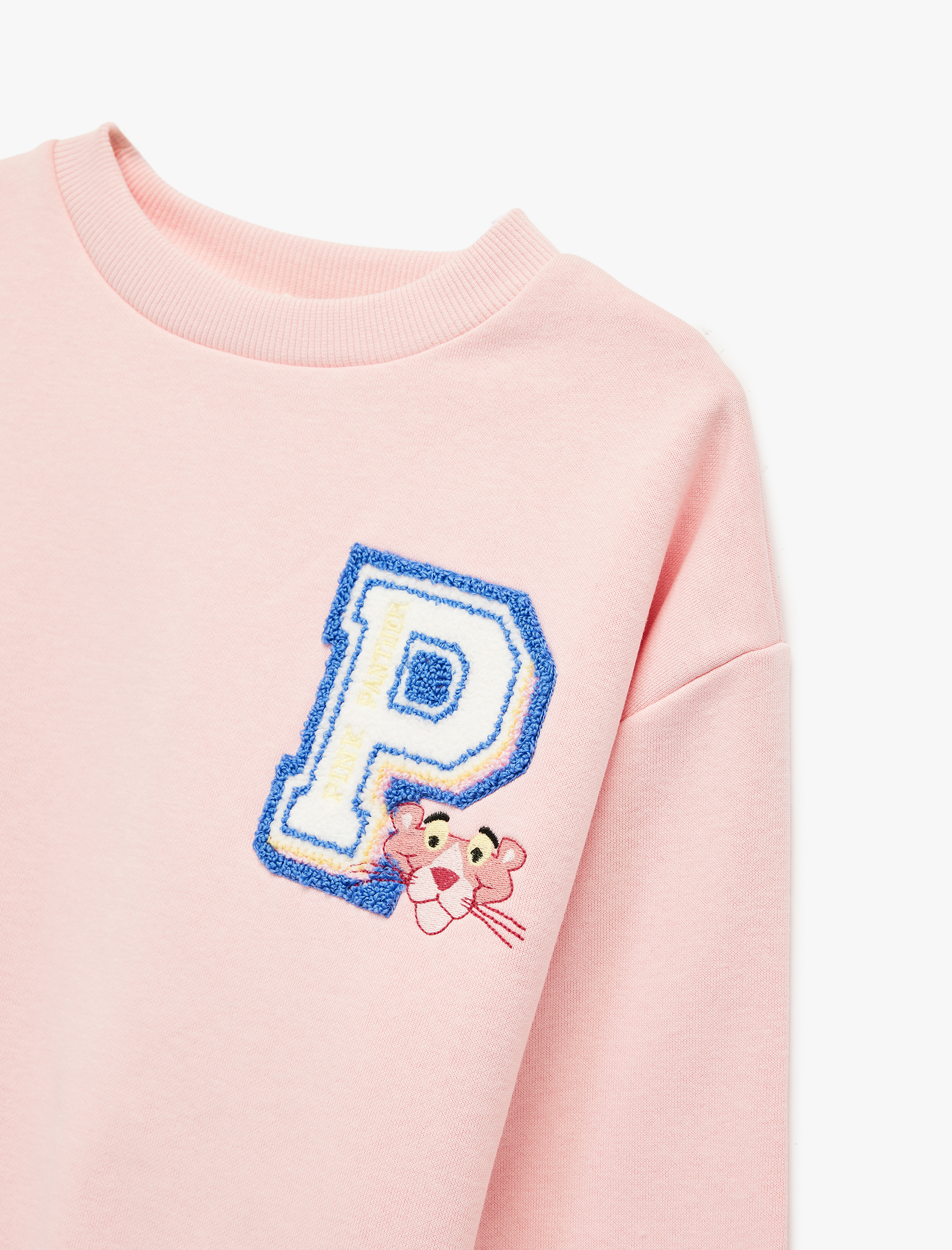  Kız Çocuk Lisanslı Pembe Panter Baskılı Uzun Kollu Bisiklet Yaka Sweatshirt