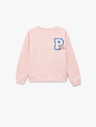 Lisanslı Pembe Panter Baskılı Uzun Kollu Bisiklet Yaka Sweatshirt