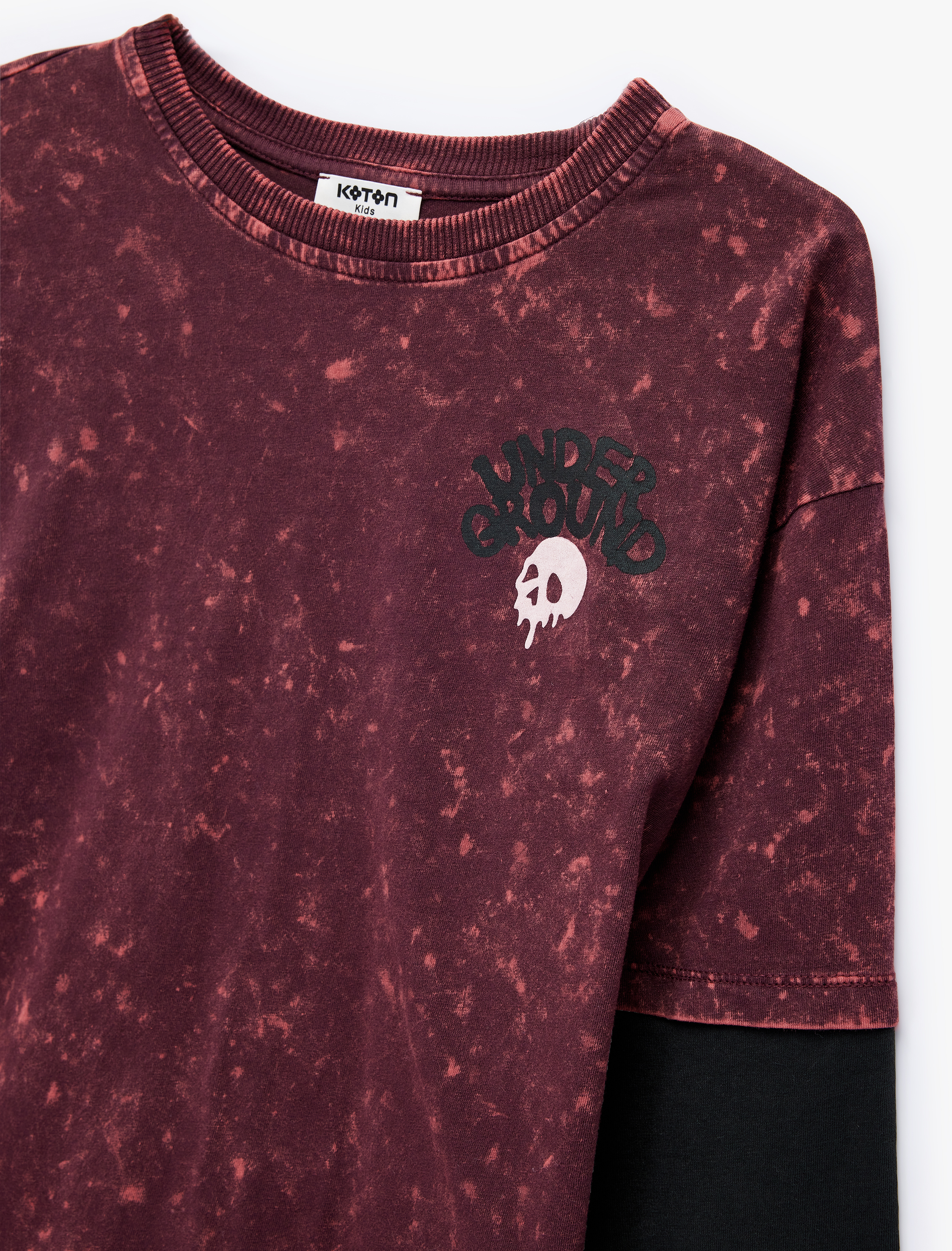  Erkek Çocuk Pamuklu Uzun Kollu Bisiklet Yaka Baskılı Oversize Tişört