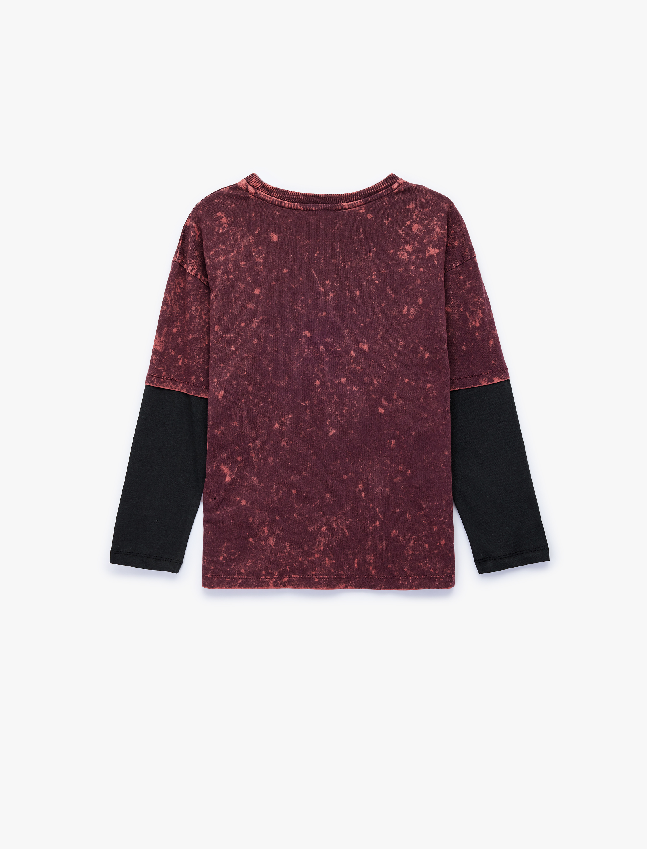  Erkek Çocuk Pamuklu Uzun Kollu Bisiklet Yaka Baskılı Oversize Tişört